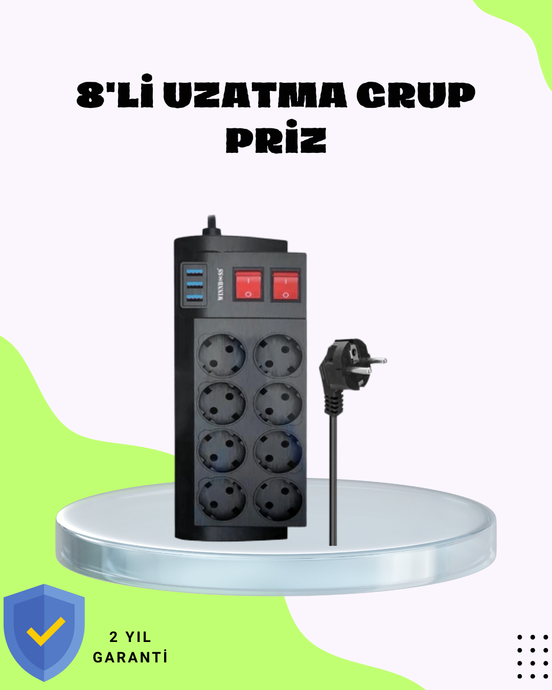 Termal Korumalı 8 Prizli 3 USB’li Uzatma Kablosu - Lisinya