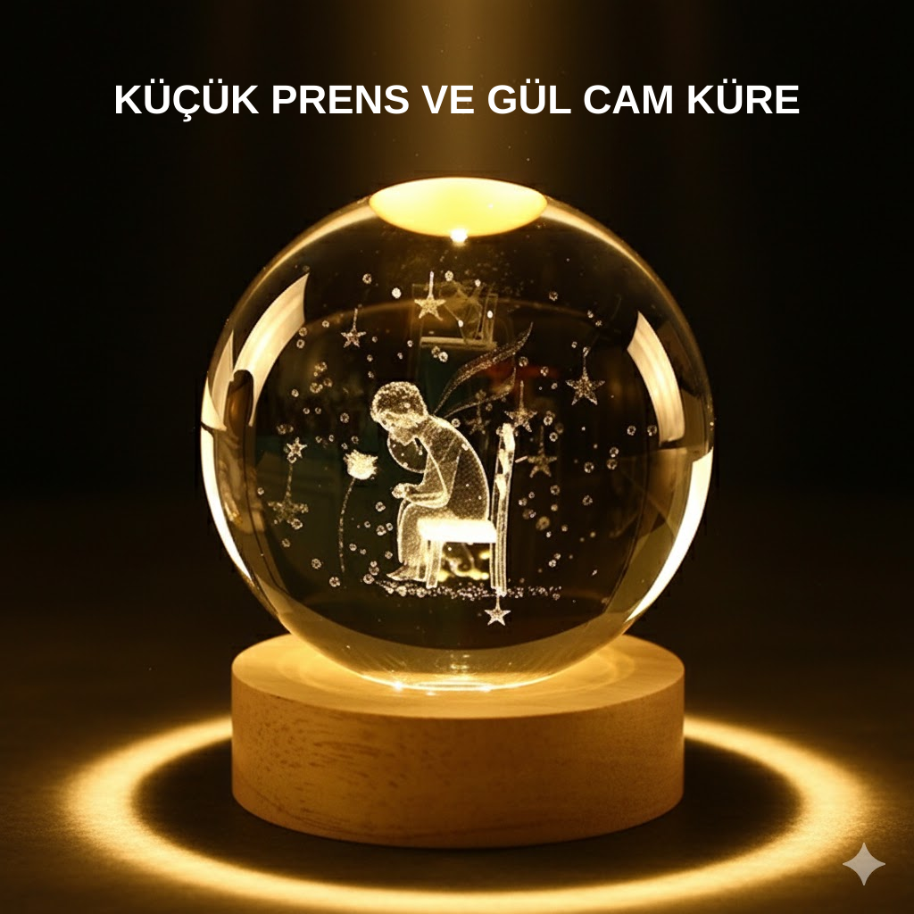 Küçük Prens Işıklı Küre Lamba Ahşap Taban Büyük Boy Hediyelik - Lisinya