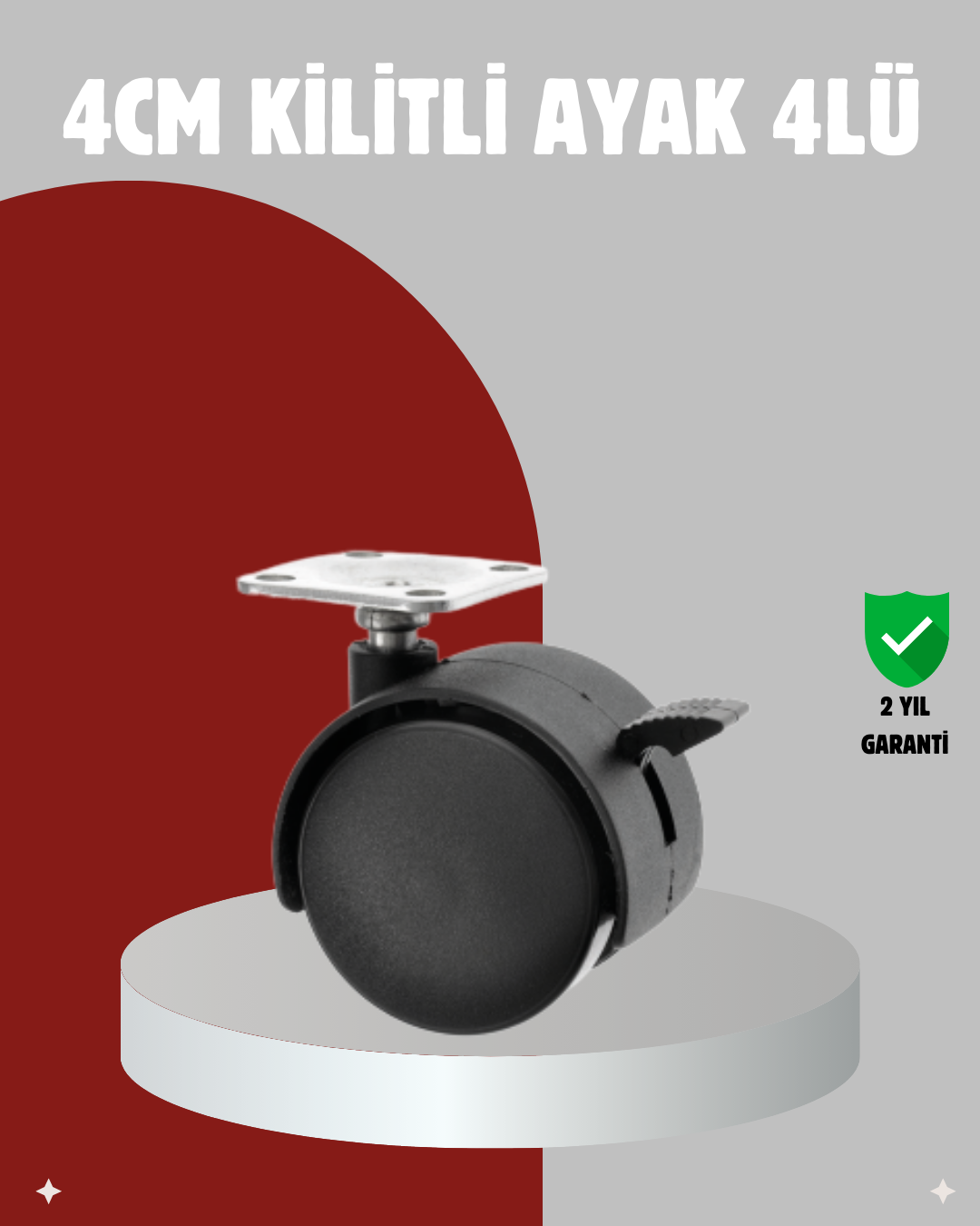 Mobilya İçin Kilitli 4 cm Tekerlek Ayak Seti - Lisinya