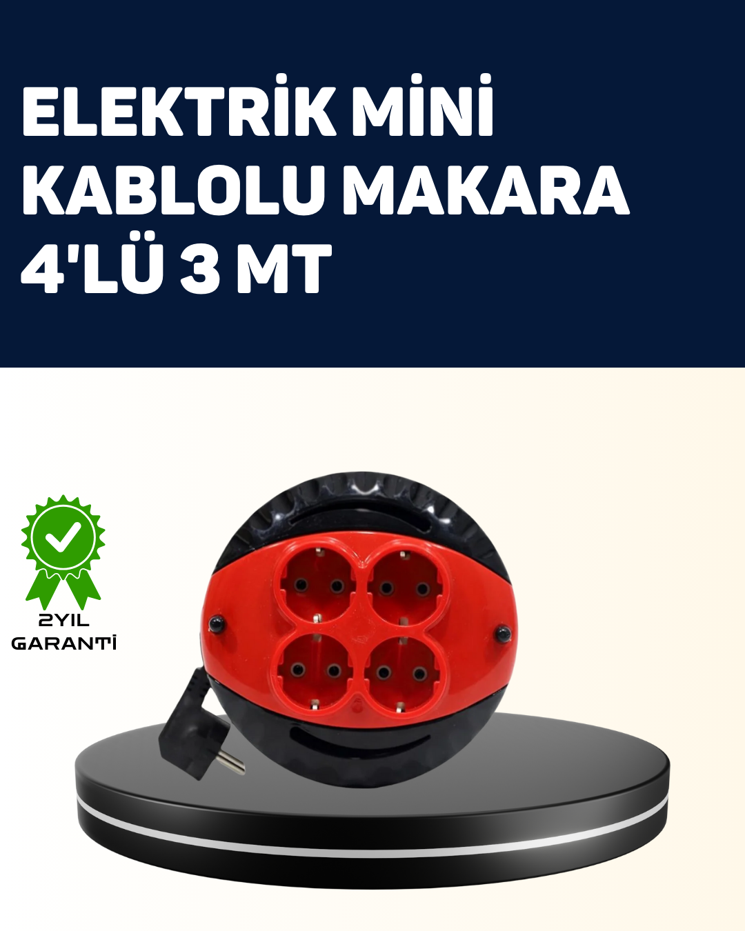 Ev ve Ofis İçin 3 Metre Kablolu 4 Priz Makarası - Lisinya
