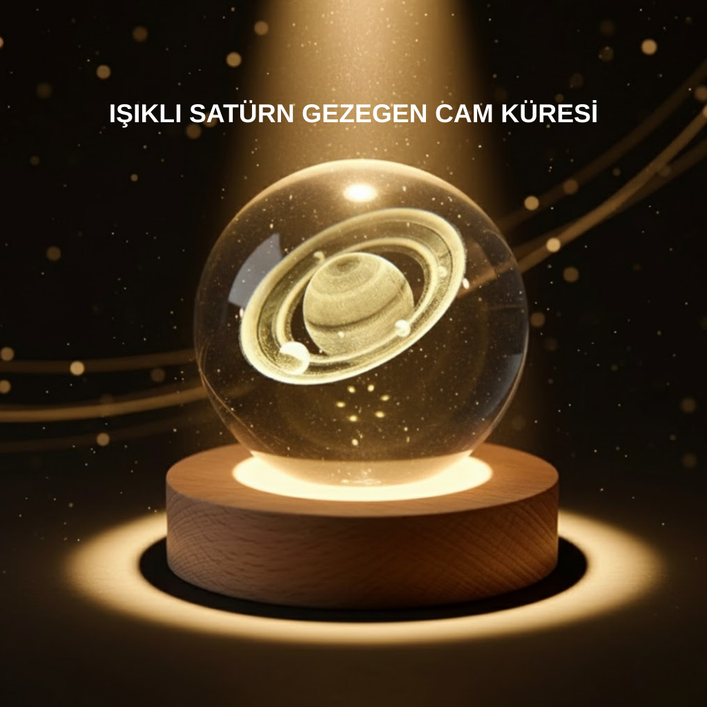 Dekoratif 3D Satürn Motifli Kristal Küre Işıklı Gece Lambası - Lisinya