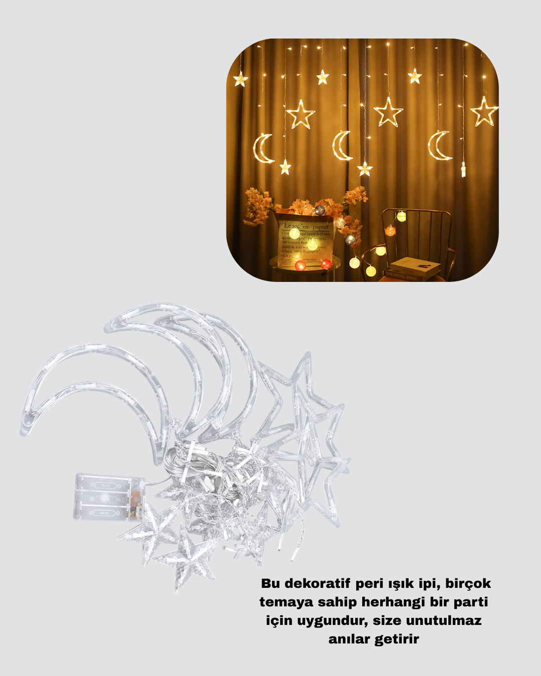 126 Led Yıldız Ay Figürlü Perde Işık Romantik Ambiyans - Lisinya