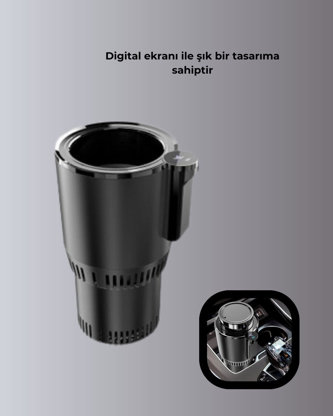 Araç İçi Akıllı Bardaklık Isıtıcı Soğutucu Dijital Ekranlı - Lisinya
