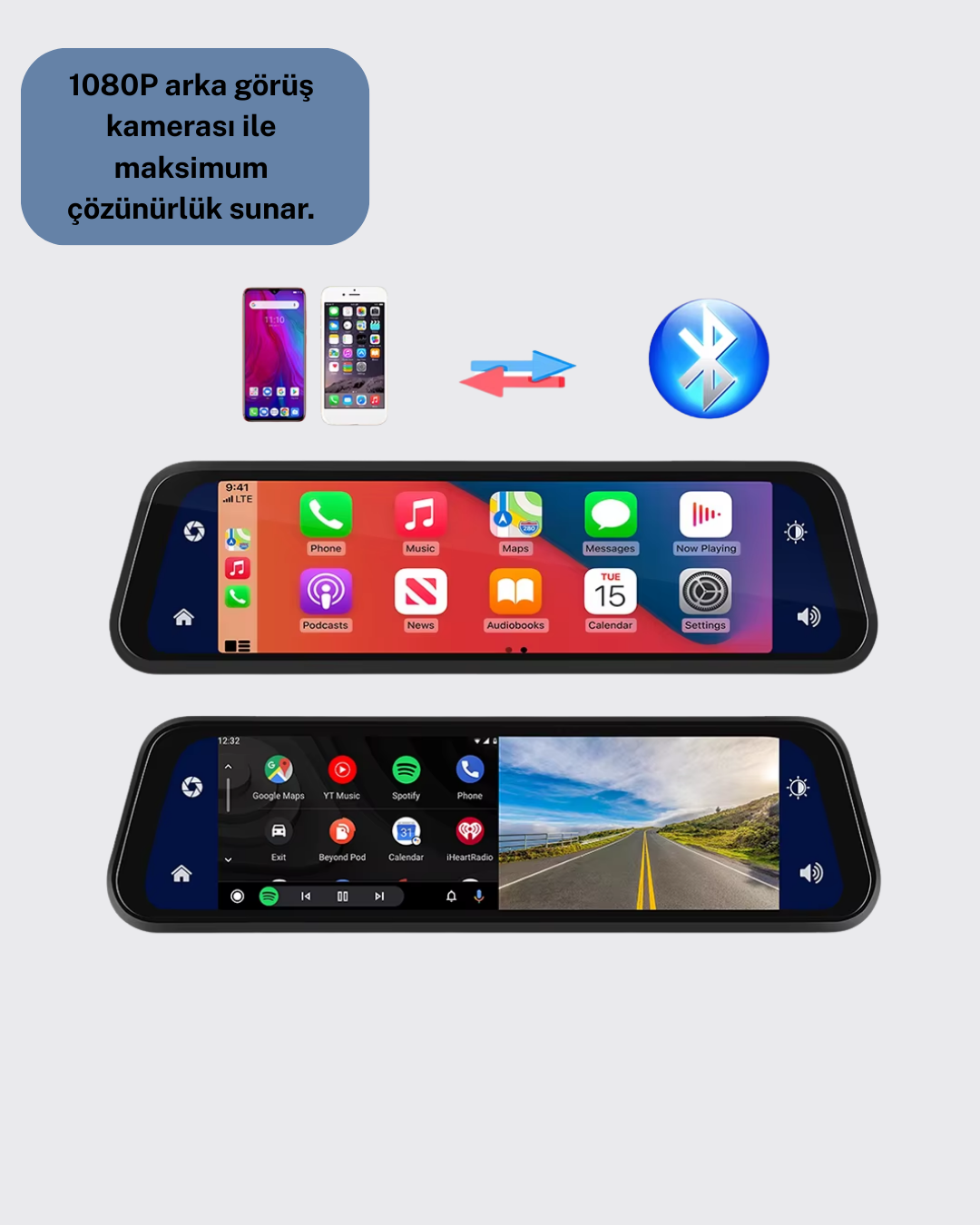 1080P Çift Kameralı Dokunmatik Dikiz Aynası G Sensörlü - Lisinya