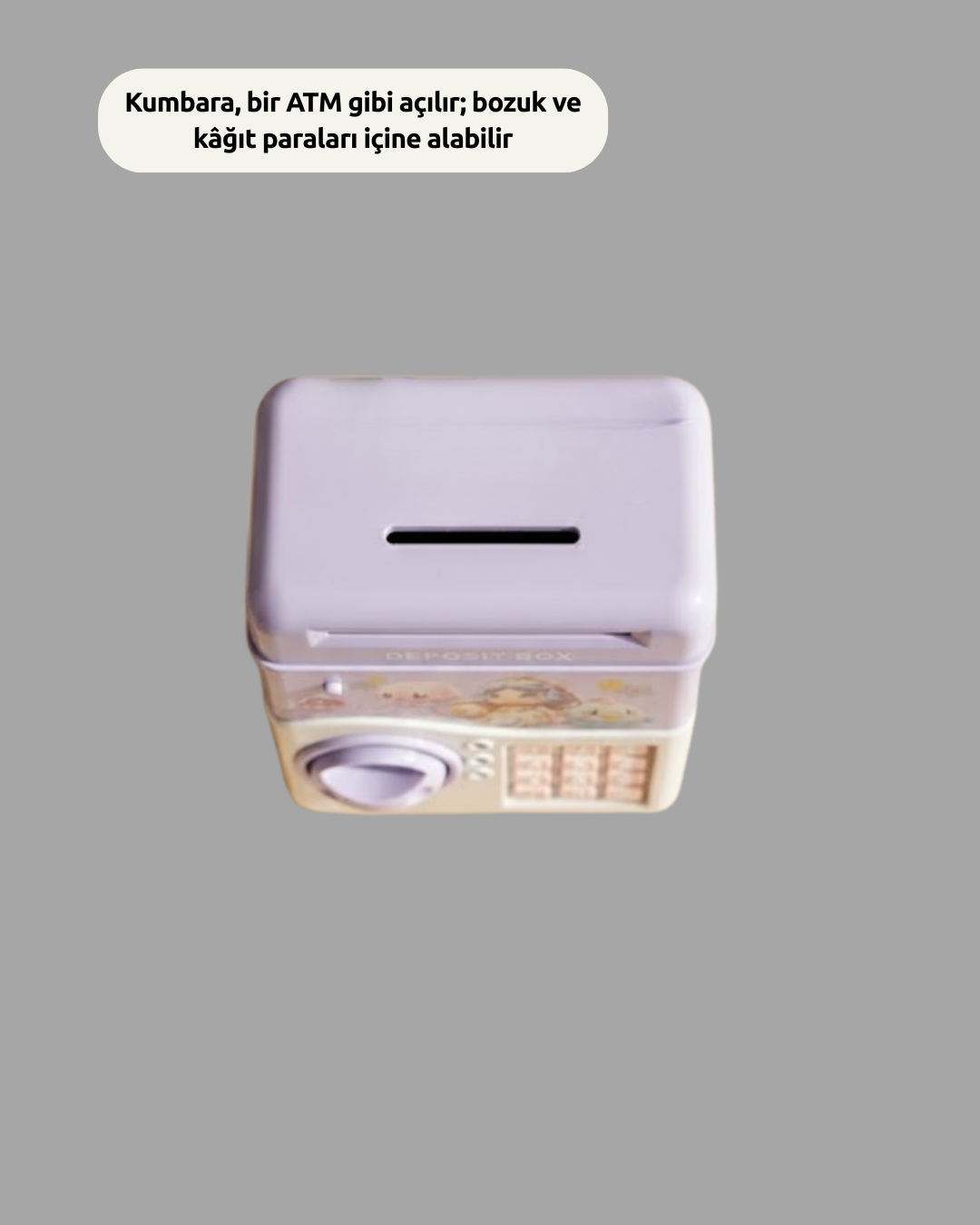 ATM Tasarımlı Şifreli Işıklı Çocuk Kumbarası Mor - Lisinya