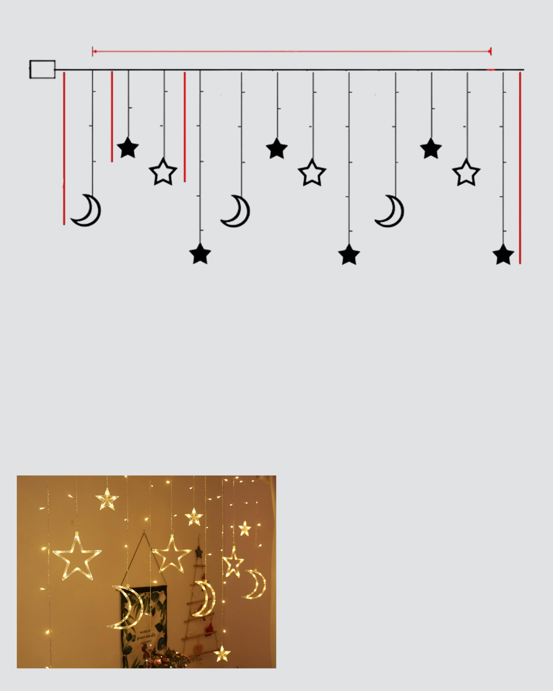 126 Led Yıldız Ay Figürlü Perde Işık Romantik Ambiyans - Lisinya