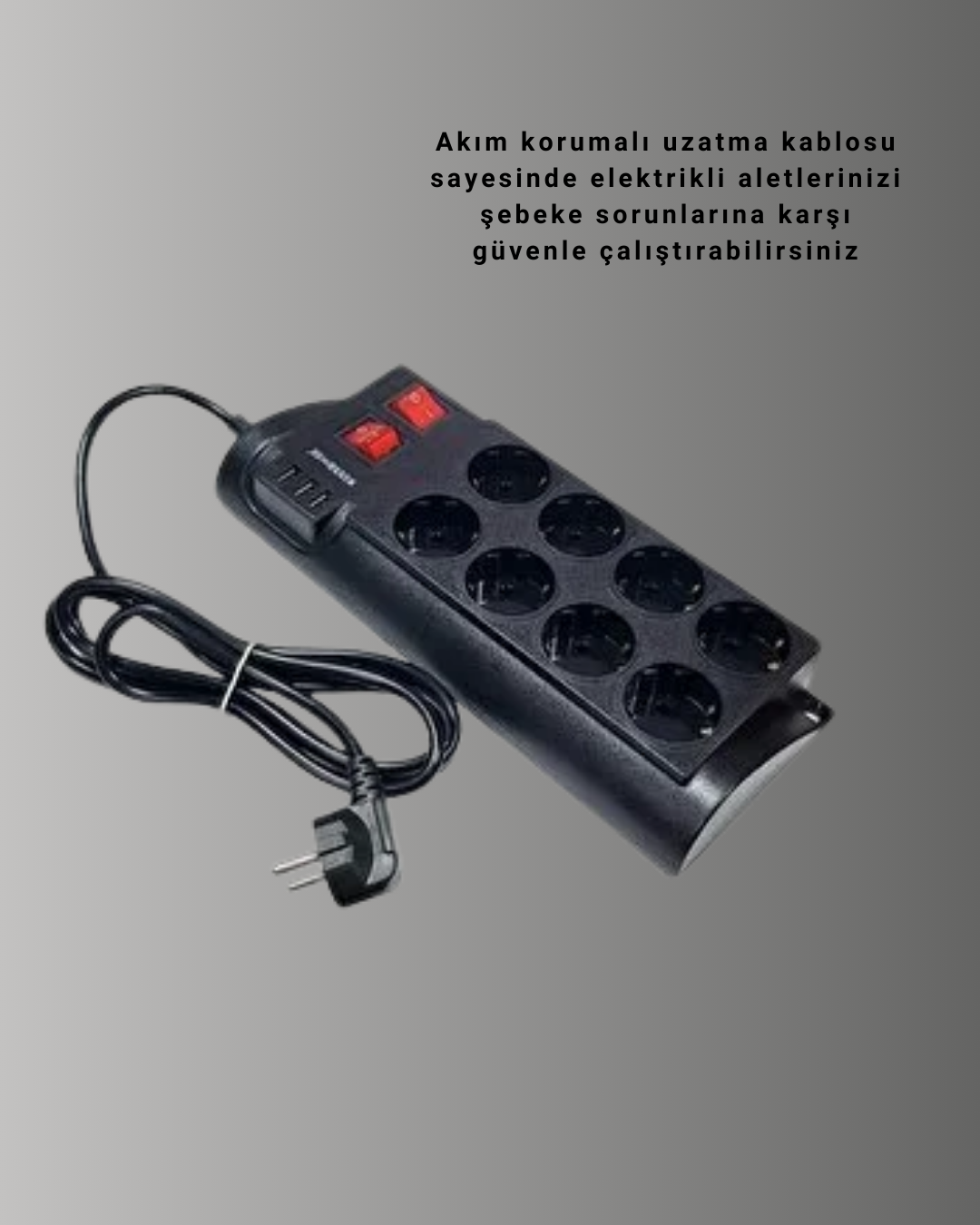 2 Metre Güçlü Çoklu Priz 8 Soket - Lisinya