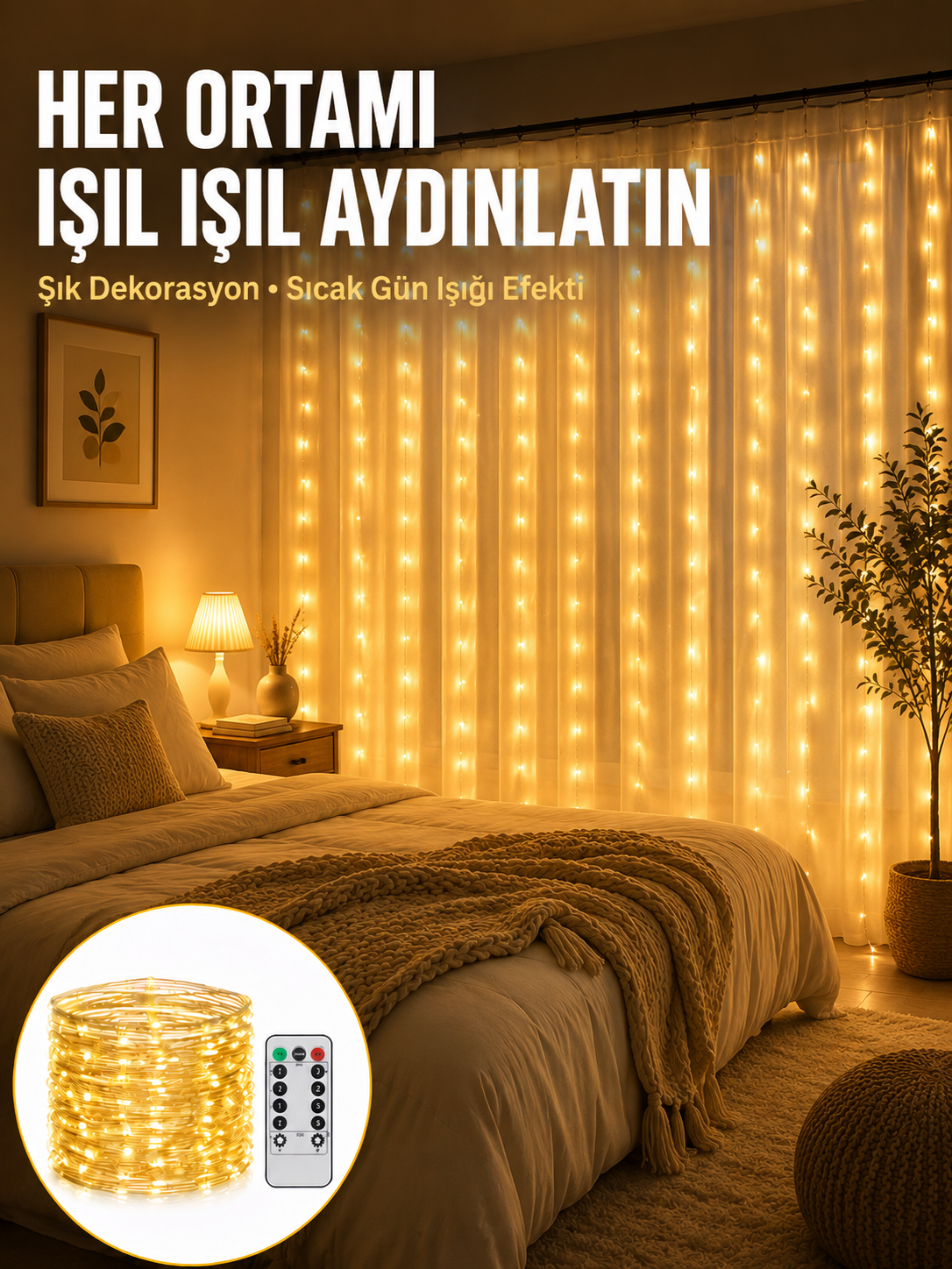 Dekoratif Perde Peri Led Günışığı Renk 8 Fonksiyonlu Işık - Lisinya Dekoratif Perde Peri Led Günışığı Renk 8 Fonksiyonlu Işık - Lisinya