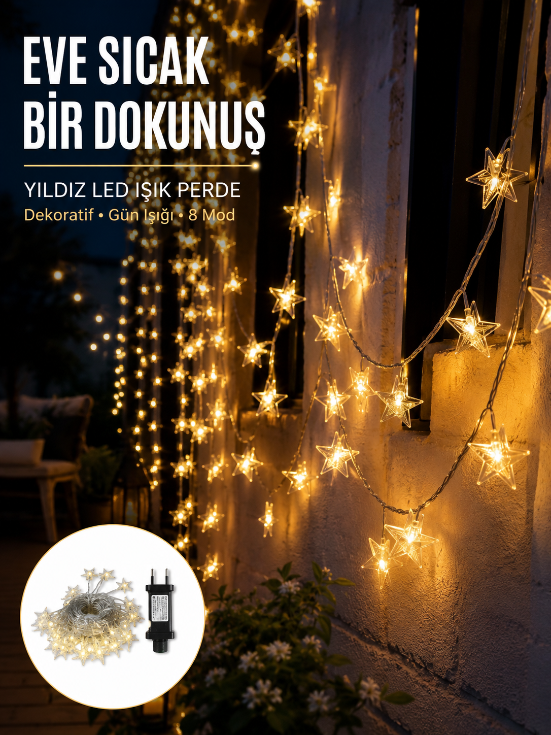 Yıldız Led Işık 5 Metre Dekoratif Aydınlatma Günışığı - Lisinya