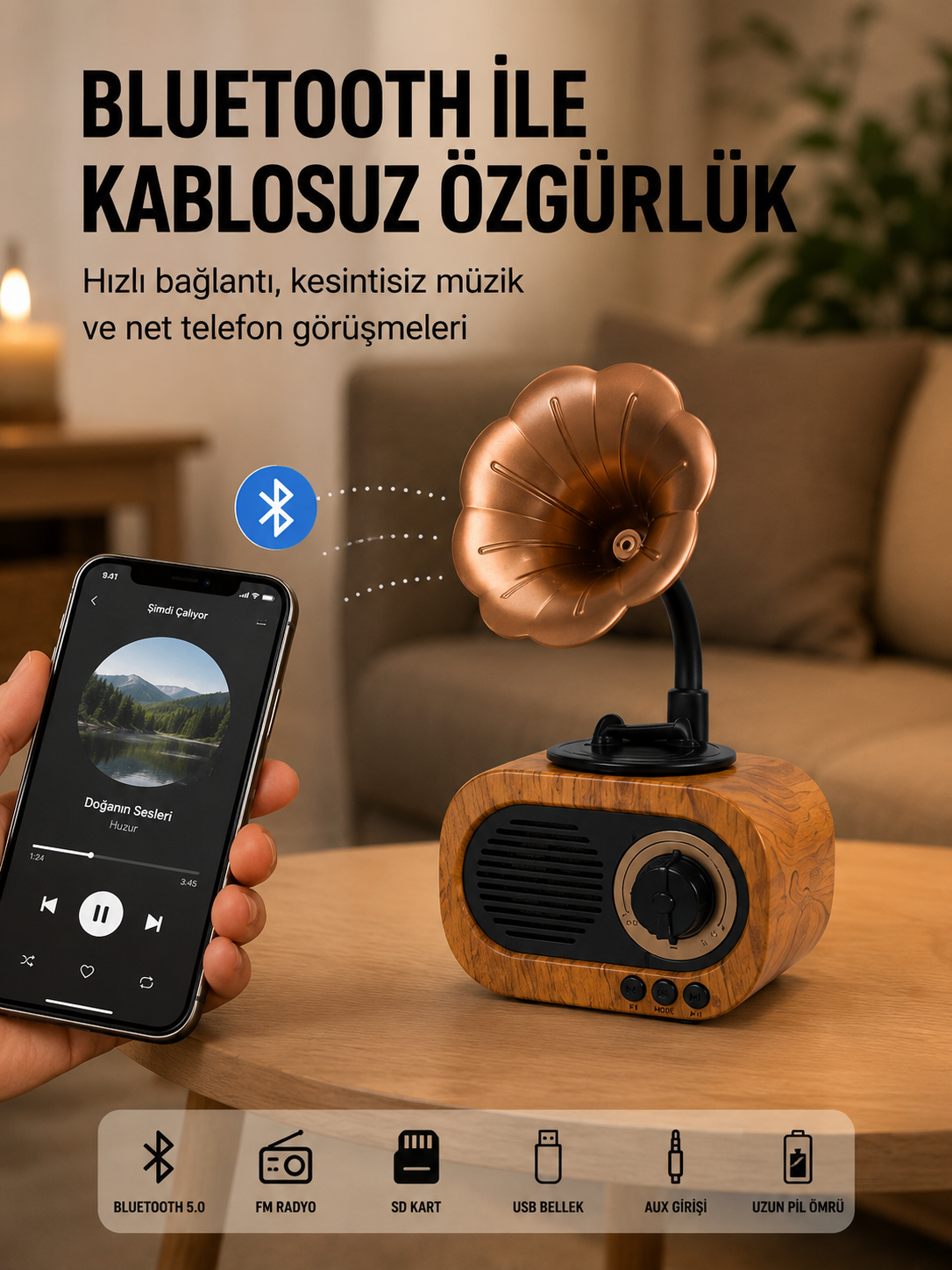 Mini Nostaljik Bluetooth Hoparlör FM Radyo 8 Saat Batarya - Lisinya Mini Nostaljik Bluetooth Hoparlör FM Radyo 8 Saat Batarya - Lisinya