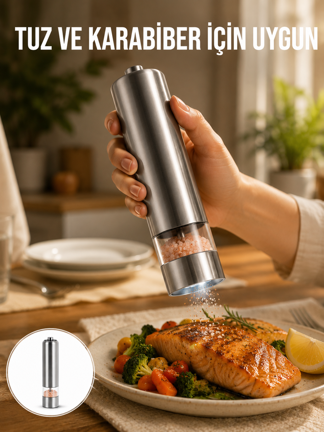 Tek Elle Kullanılan Otomatik Baharat Değirmeni Işıklı Sistem - Lisinya Tek Elle Kullanılan Otomatik Baharat Değirmeni Işıklı Sistem - Lisinya