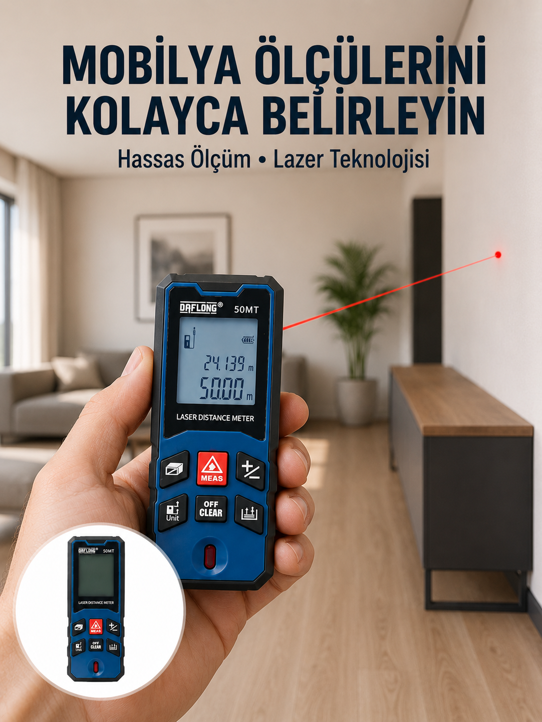 50 Metre Lazer Ölçüm Cihazı Alan ve Mesafe Hesaplama - Lisinya 50 Metre Lazer Ölçüm Cihazı Alan ve Mesafe Hesaplama - Lisinya