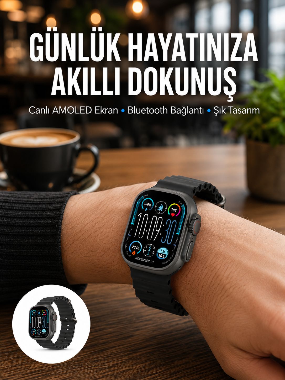 AMOLED Akıllı Saat Bluetooth Arama Su Geçirmez - Lisinya