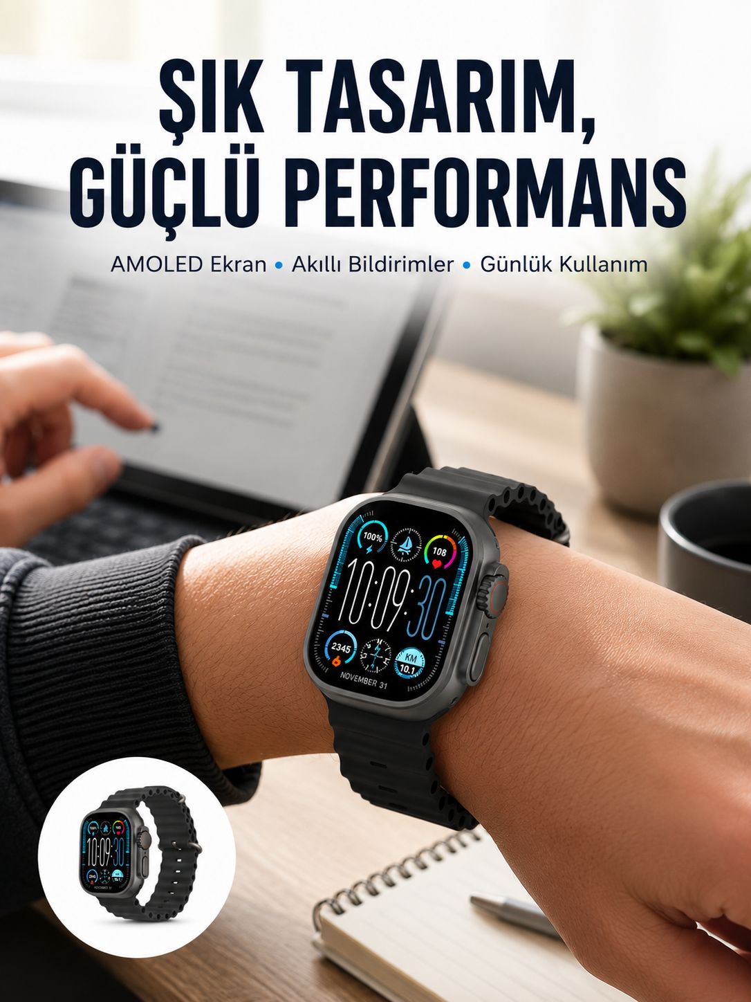 AMOLED Ekran 49mm Ultra Tasarım 3 Kordonlu Akıllı Saat - Lisinya