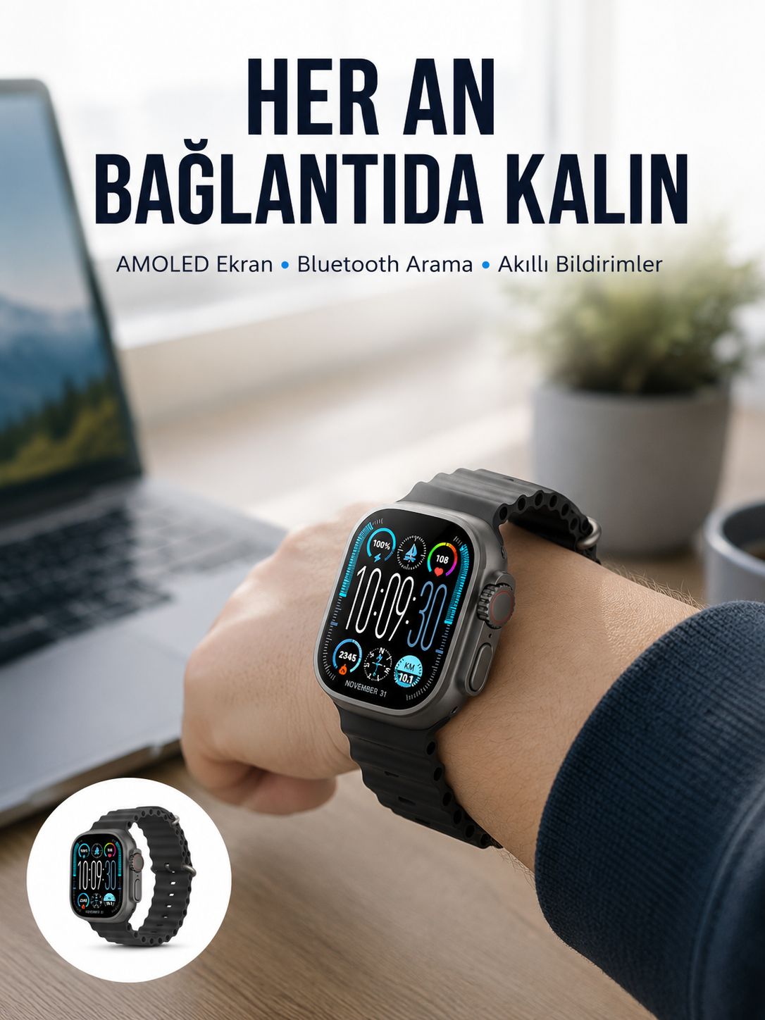 AMOLED Akıllı Saat 49mm Bluetooth Arama Spor ve Sağlık - Lisinya