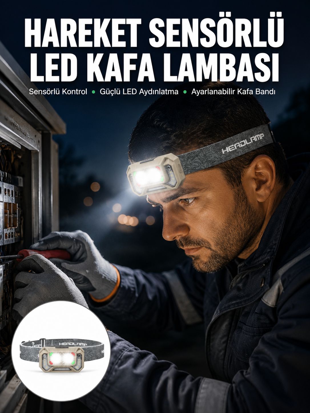 Şarjlı Wave Sensörlü LED Kafa Feneri Outdoor Kullanım - Lisinya Şarjlı Wave Sensörlü LED Kafa Feneri Outdoor Kullanım - Lisinya