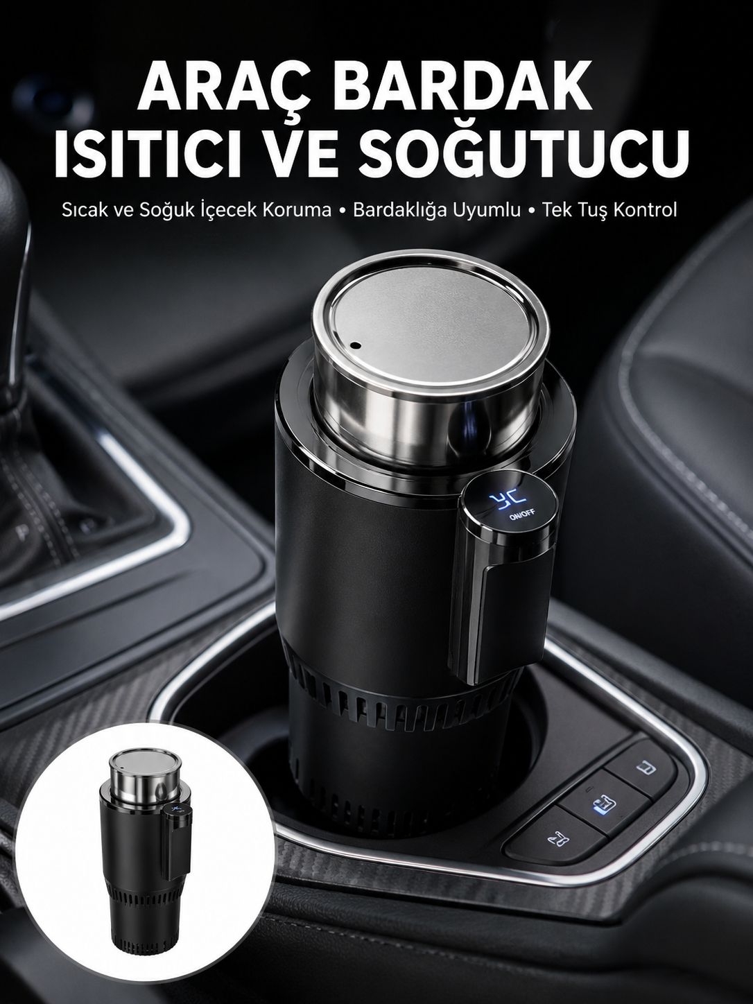 Isıtma Soğutma Özellikli Araç Bardaklığı Çakmak Girişli Akıllı - Lisinya
