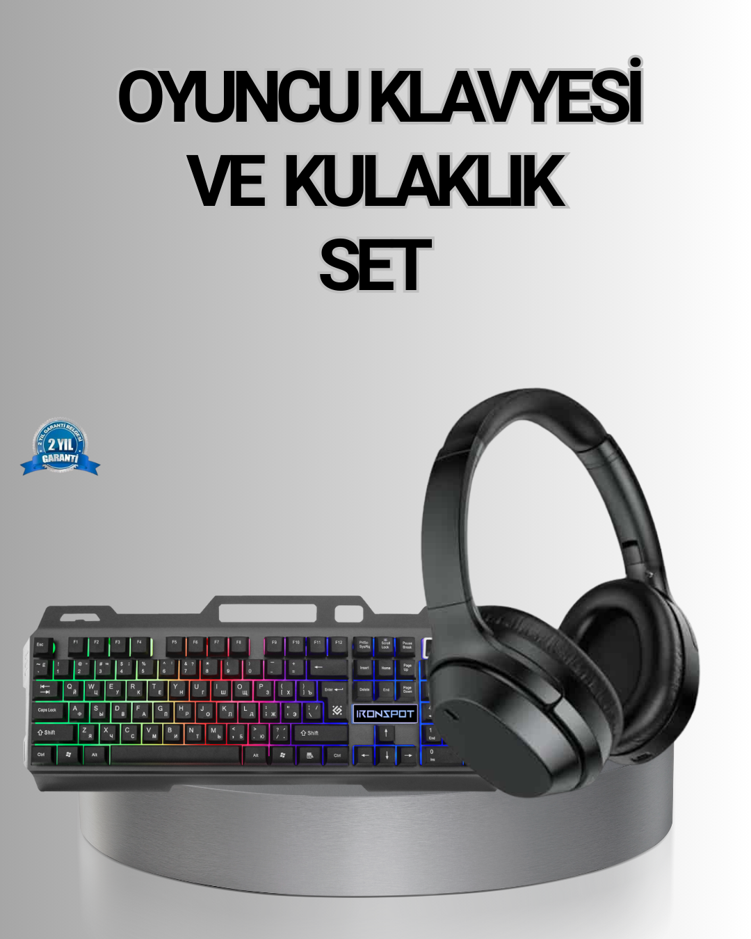 Işıklı Oyuncu Klavye Mouse ve Bluetooth Kulaklık Seti Türkçe Q USB - Lisinya