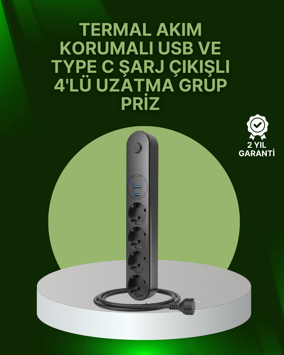 4 Priz 2 USB 1 Type-C Akım Korumalı Çoklu Priz Led Anahtarlı - Lisinya 4 Priz 2 USB 1 Type-C Akım Korumalı Çoklu Priz Led Anahtarlı - Lisinya