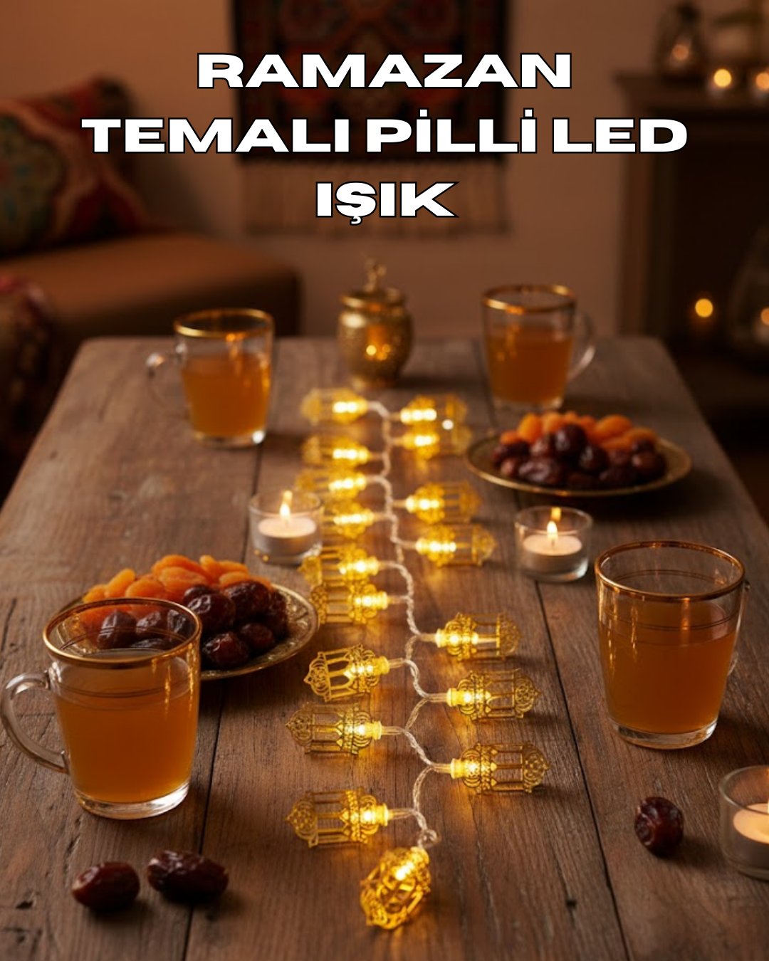 Ramazan Işıkları Pilli Altın Fener Tasarımlı Dekoratif LED Aydınlatma - Lisinya Ramazan Işıkları Pilli Altın Fener Tasarımlı Dekoratif LED Aydınlatma - Lisinya