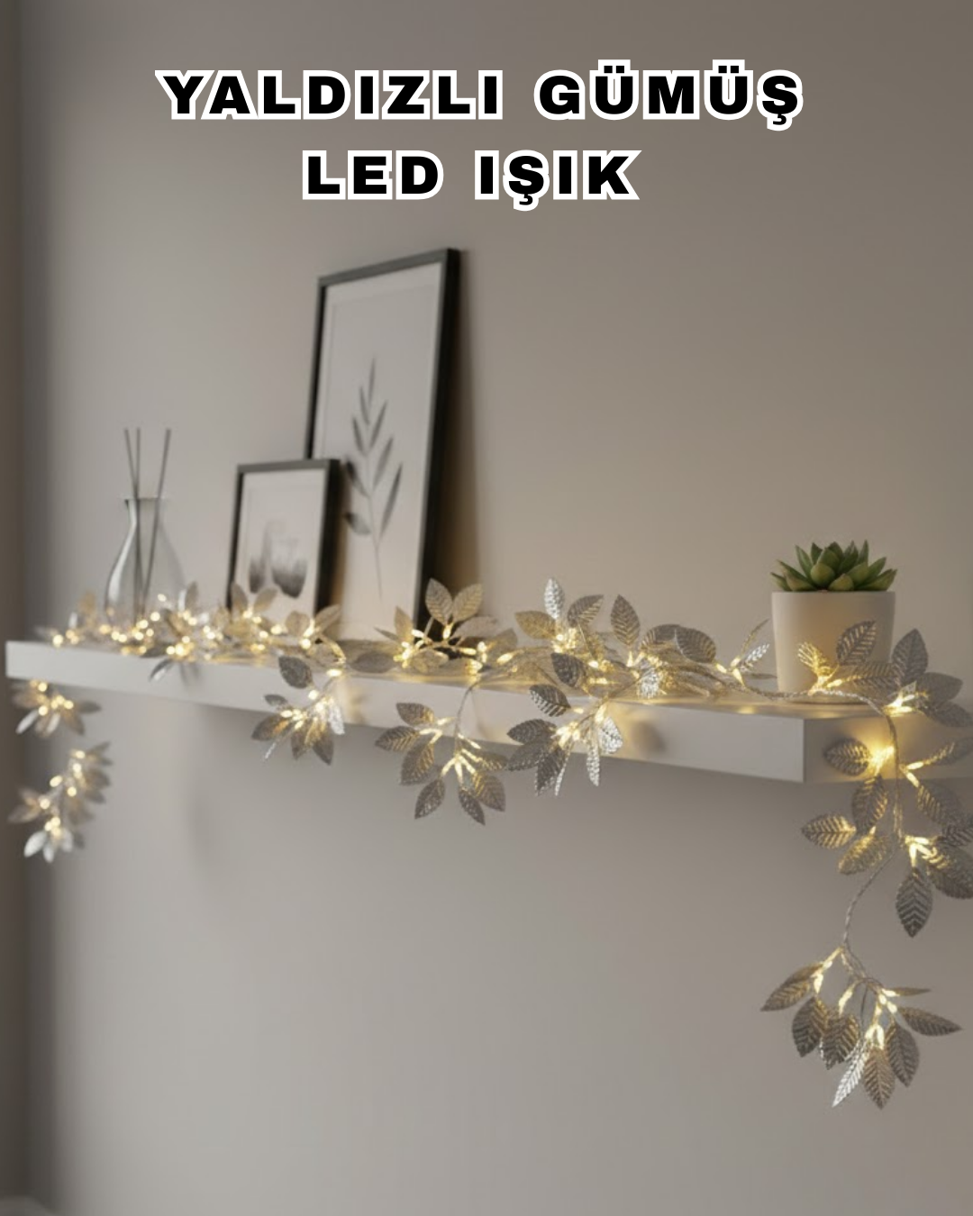 Yaldızlı Gümüş Yaprak LED Işık Pilli Dekoratif Ortam ve Yılbaşı Aydınlatması - Lisinya Yaldızlı Gümüş Yaprak LED Işık Pilli Dekoratif Ortam ve Yılbaşı Aydınlatması - Lisinya