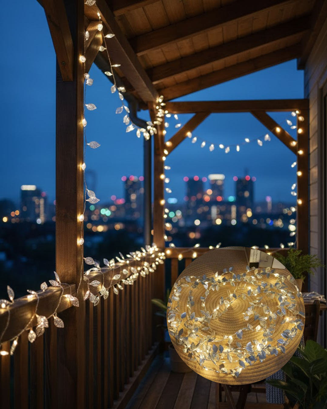 Gümüş Yaprak Tasarımlı LED Işık Pilli Ev ve Vitrin Dekoru - Lisinya