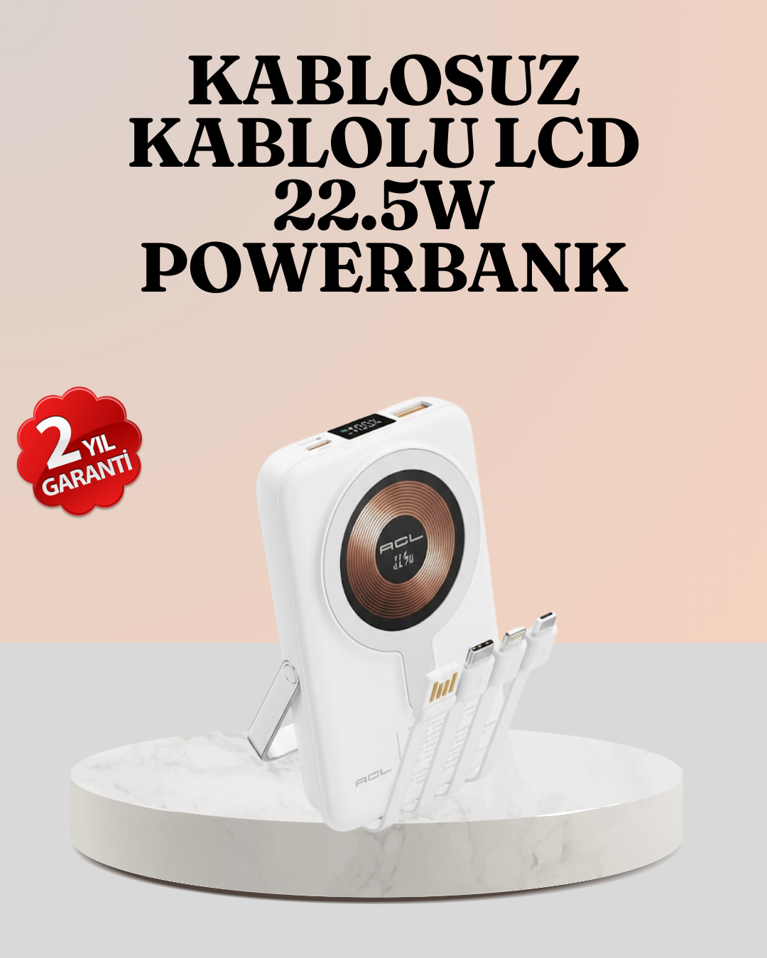 Kablosuz ve Kablolu Şarj Destekli Taşınabilir Powerbank - Lisinya
