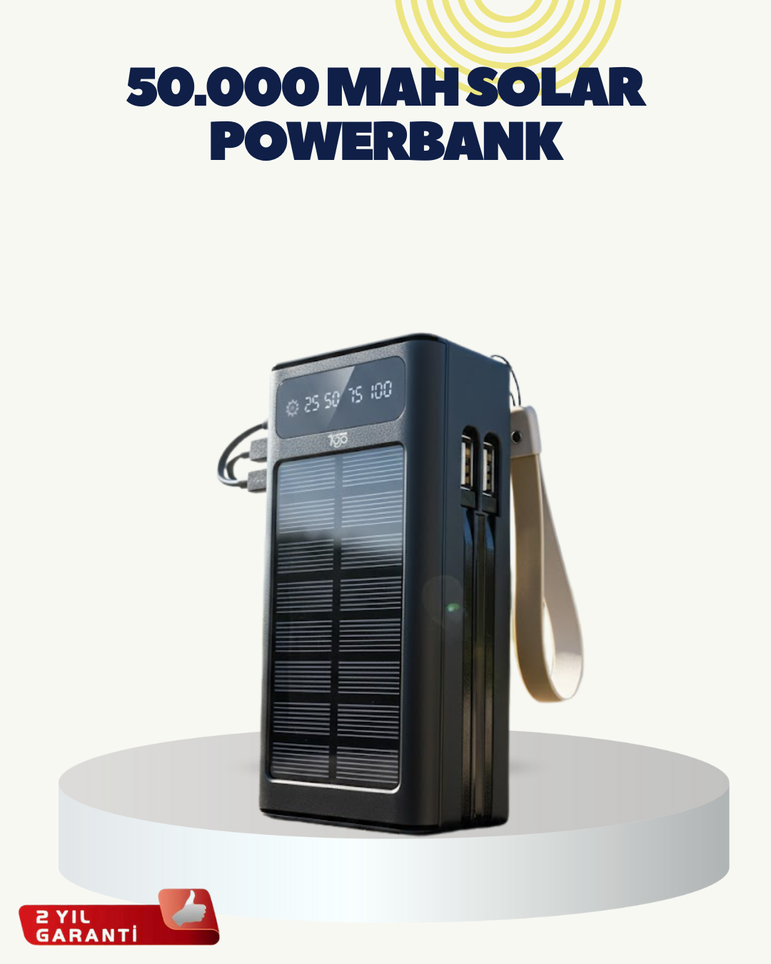 LED Aydınlatmalı Güneş Panelli Powerbank Seyahat ve Kamp İçin - Lisinya