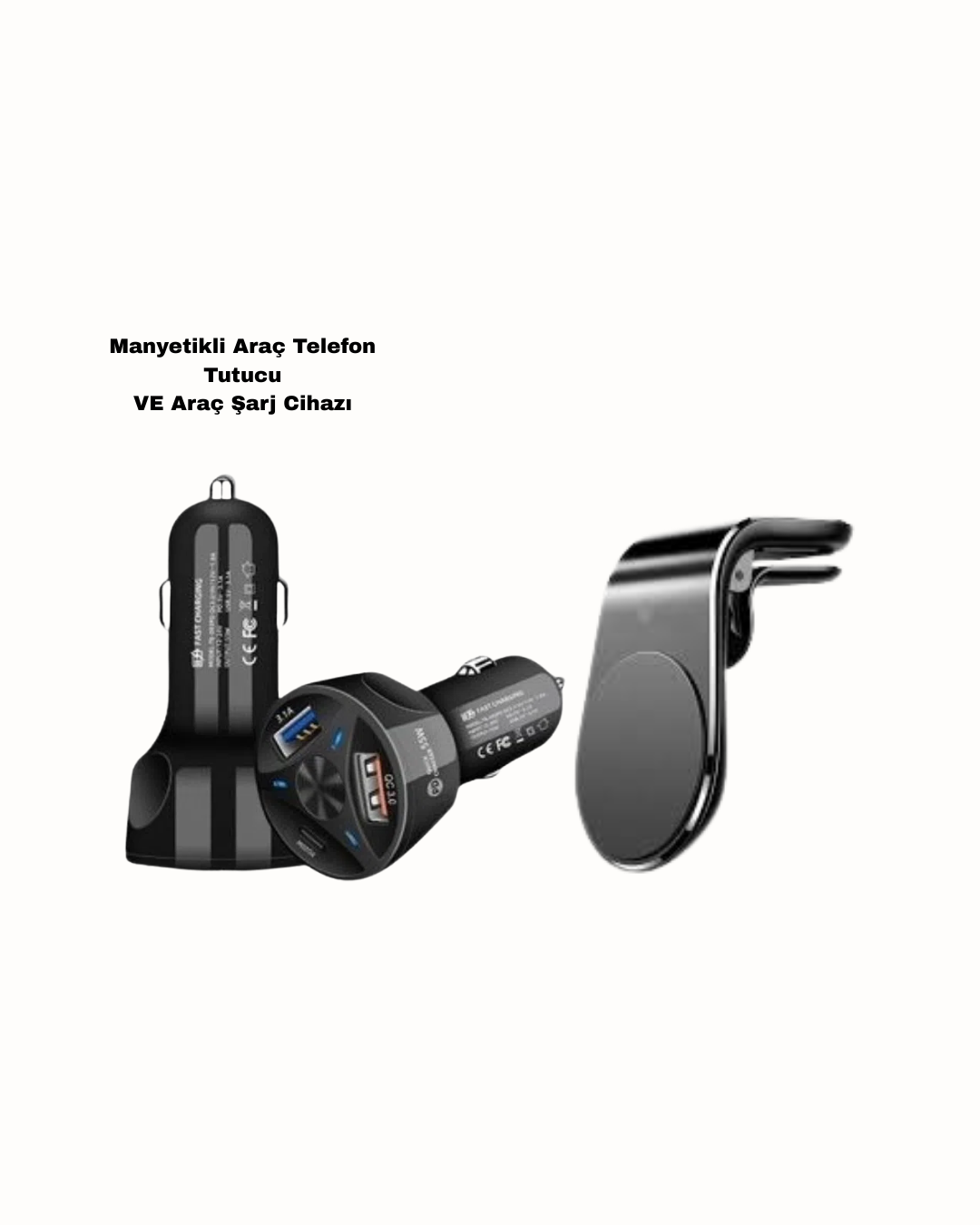 360° Döner Telefon Tutucu ve 55W Hızlı Araç Şarj Aksesuar Seti - Lisinya