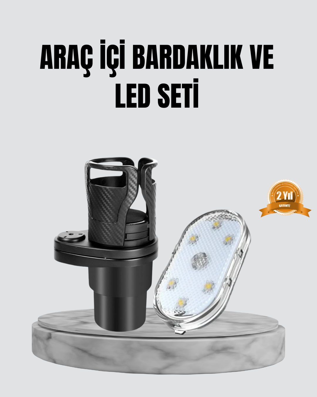360° Döner Çiftli Bardak Tutucu ve Kablosuz Ambiyans LED Işık Araç Seti - Lisinya