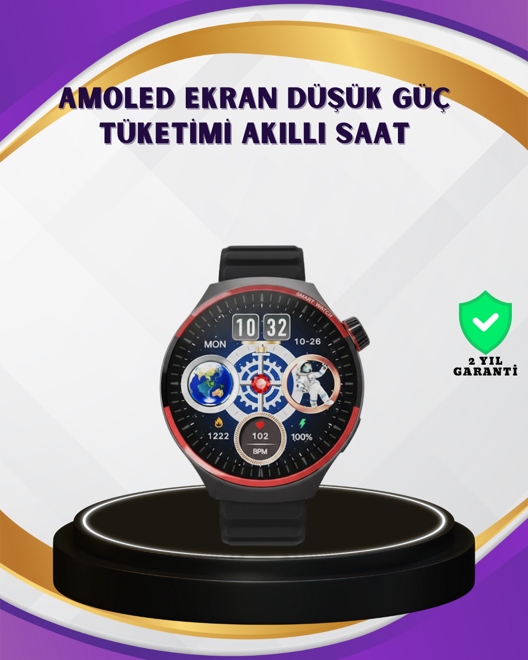 Dokunmatik Akıllı Saat Kablosuz Şarj AMOLED Ekran - Lisinya