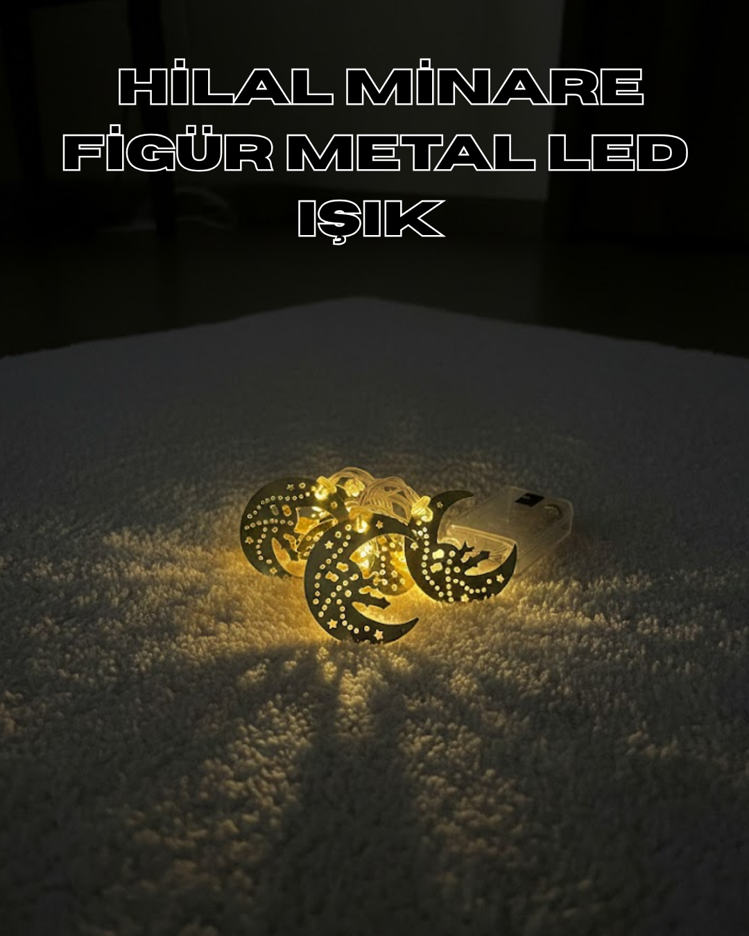 Gold Renk Metal Minareli Hilal LED Işık Pilli Ramazan Süsü - Lisinya Gold Renk Metal Minareli Hilal LED Işık Pilli Ramazan Süsü - Lisinya