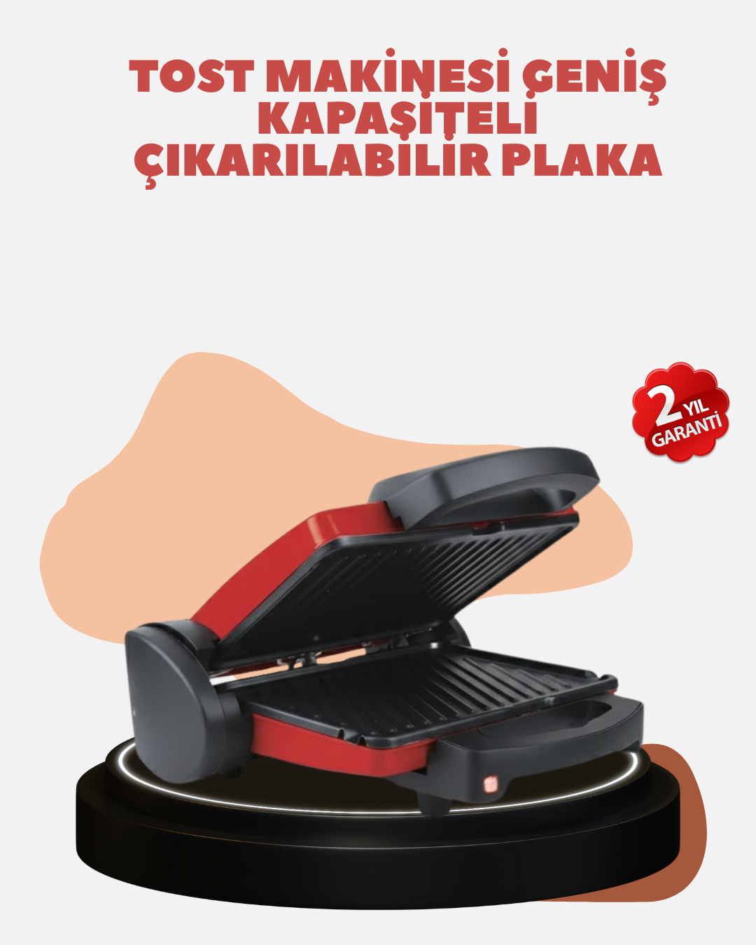 Kompakt Izgara ve Tost Makinesi – Çıkarılabilir Plaka, Döküm Gövde - Lisinya