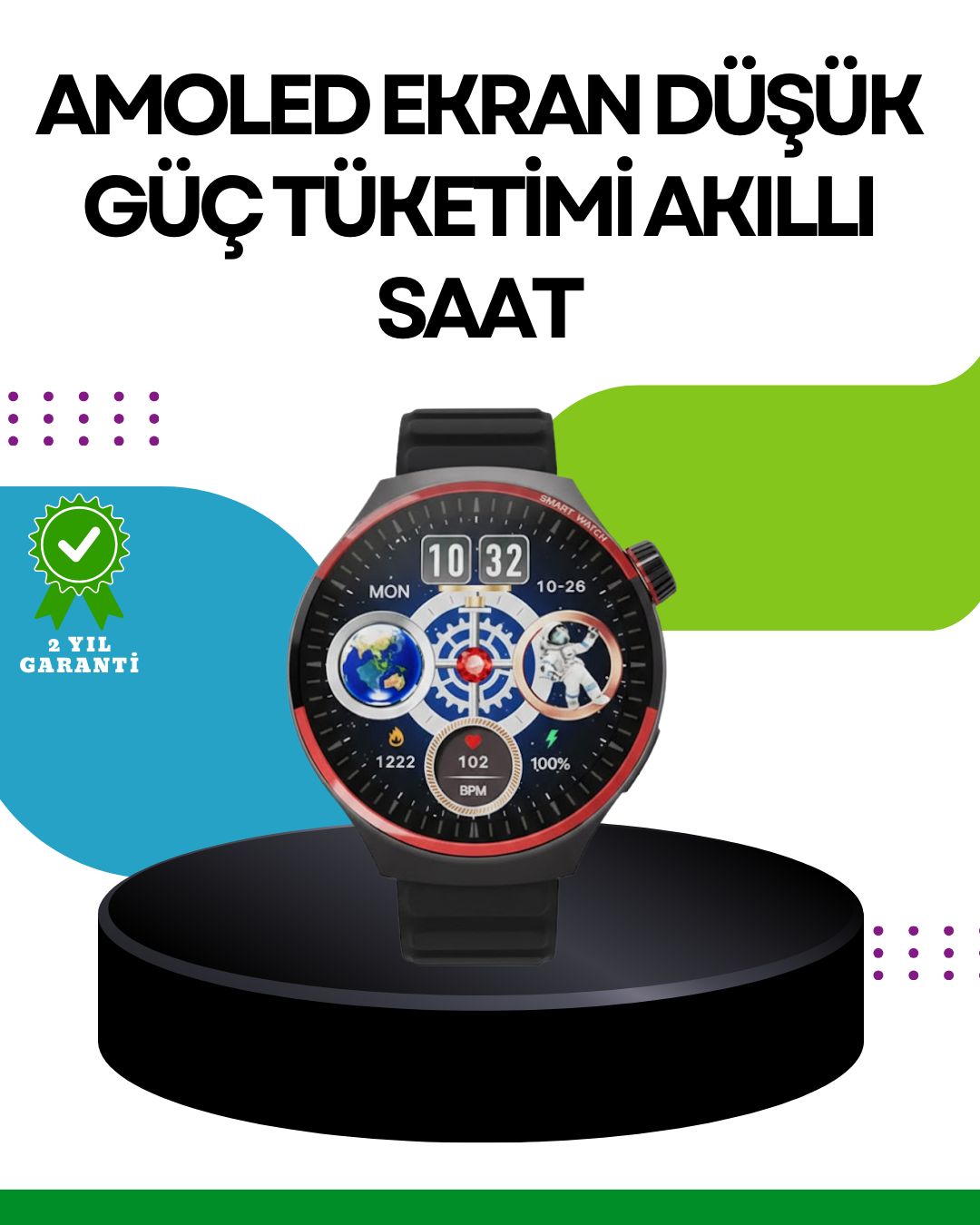 Spor ve Sağlık Takipli Akıllı Saat Kablosuz Şarj - Lisinya