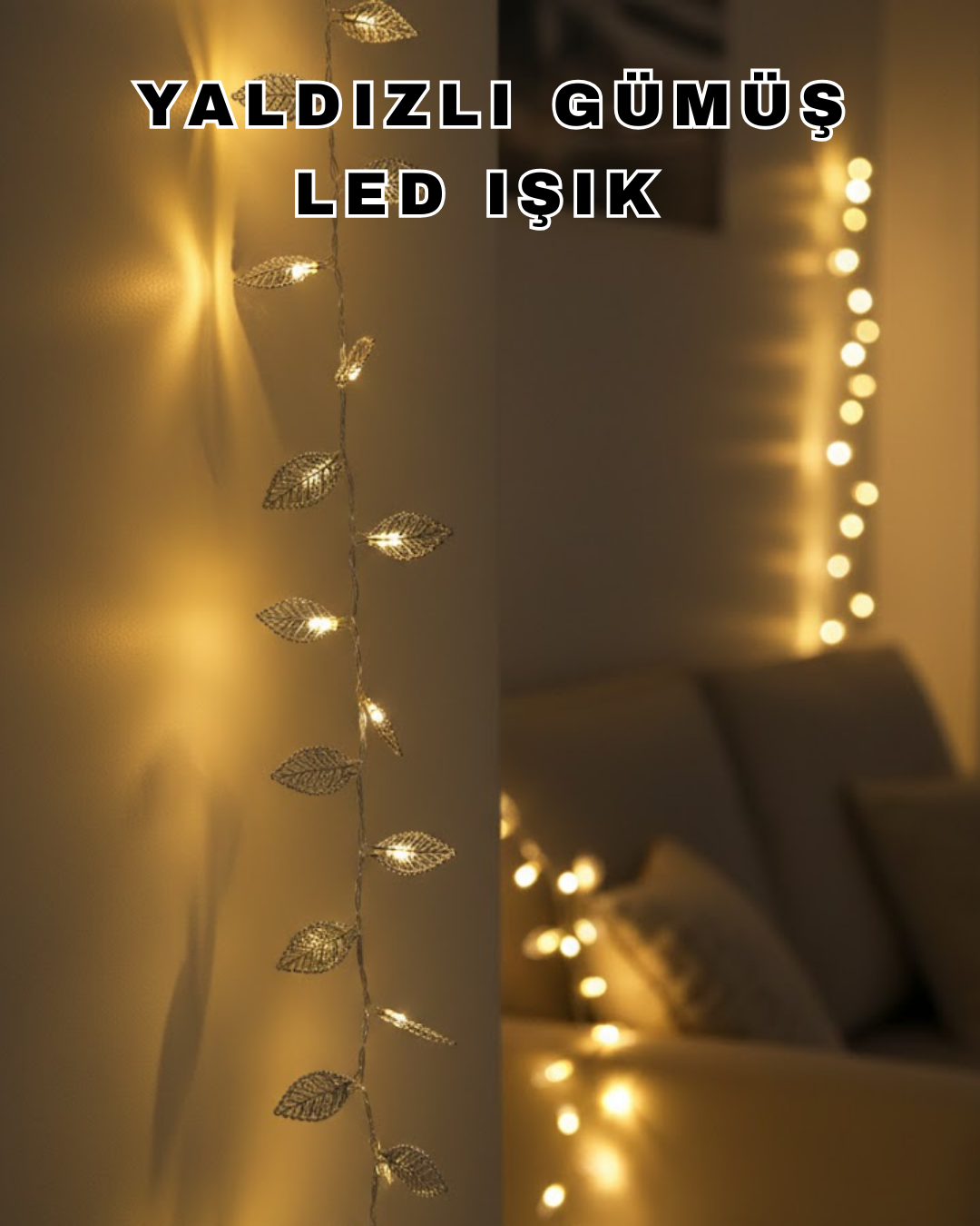 Dekoratif Gümüş Yaprak LED Aydınlatma Pilli Şık Ortam Işığı - Lisinya Dekoratif Gümüş Yaprak LED Aydınlatma Pilli Şık Ortam Işığı - Lisinya