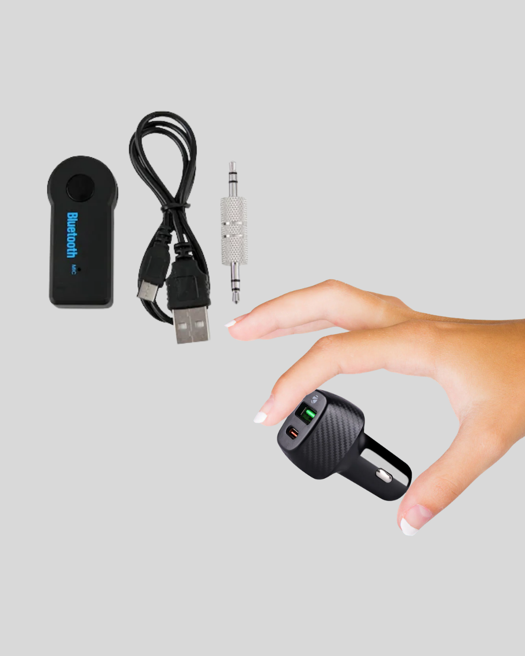 AUX Bluetooth Adaptör ve 38W Hızlı Araç Şarj Cihazı Seti - Lisinya