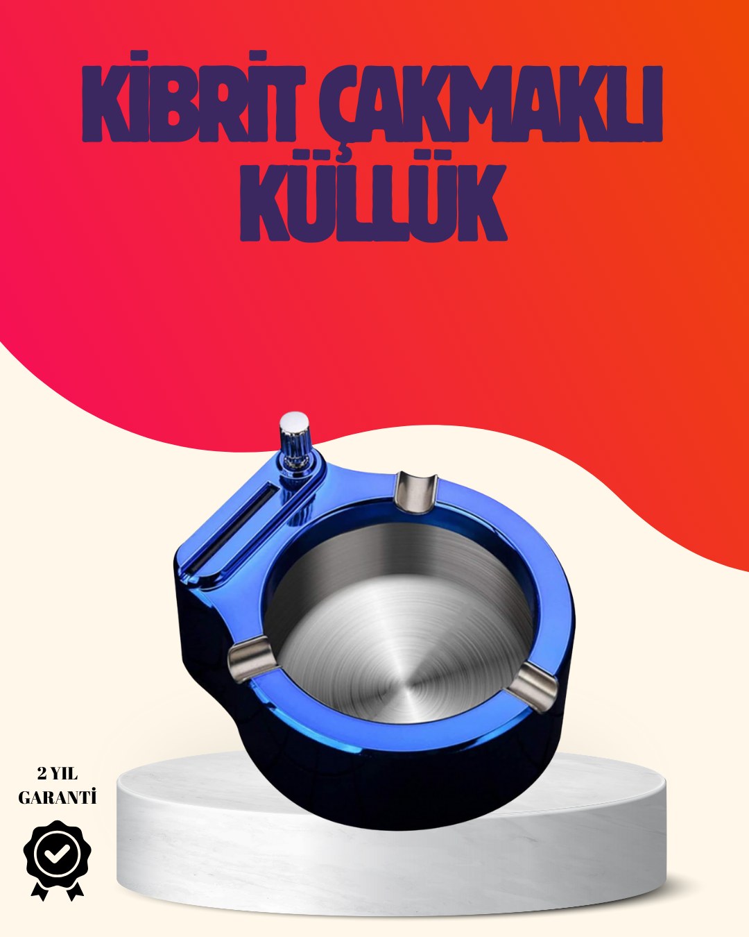 Yuvarlak Metal Küllük Çakmak Entegreli Dayanıklı Yapı - Lisinya