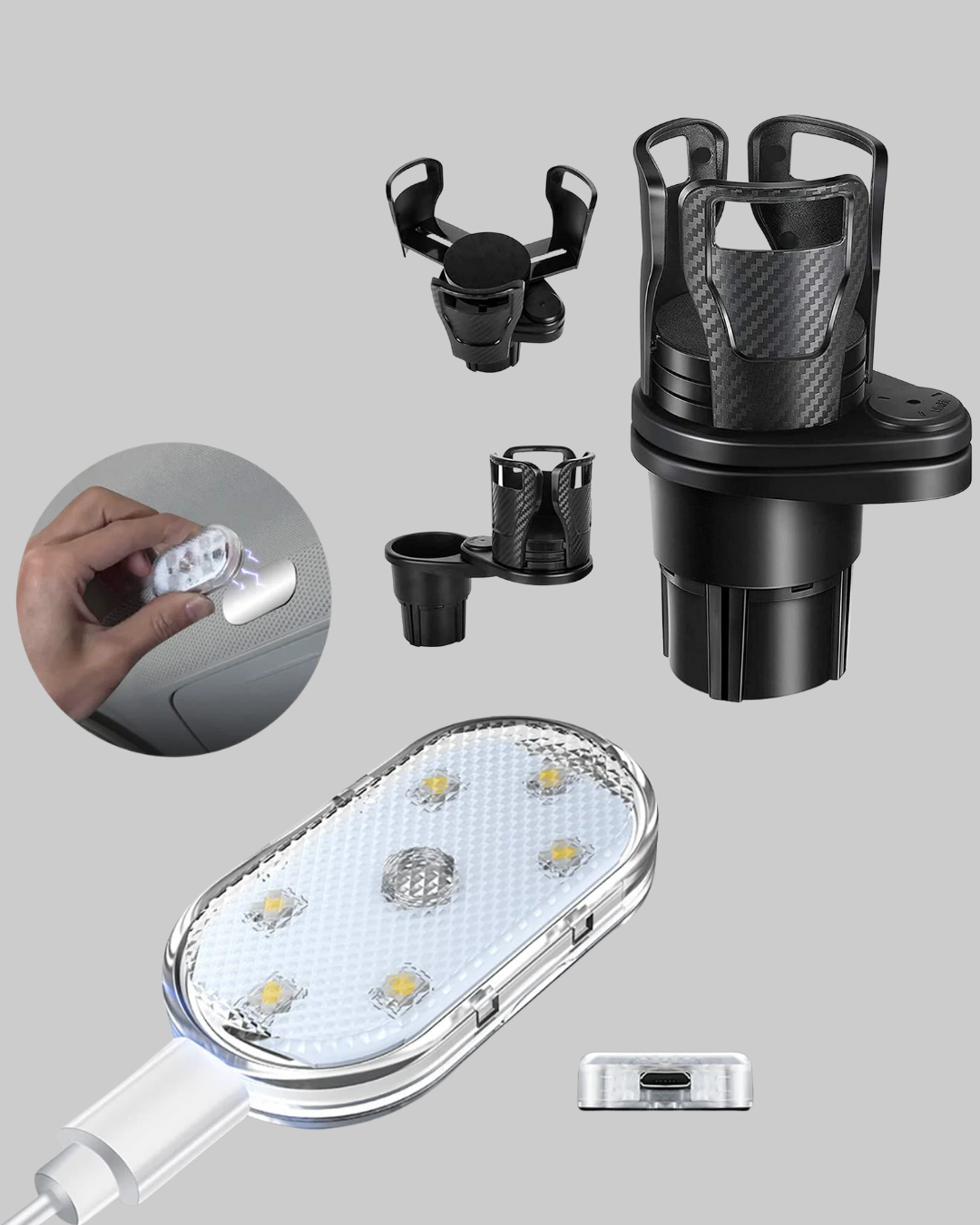 Araç İçi Düzen ve Ambiyans Seti Çift Bardak Tutucu + LED Işık - Lisinya