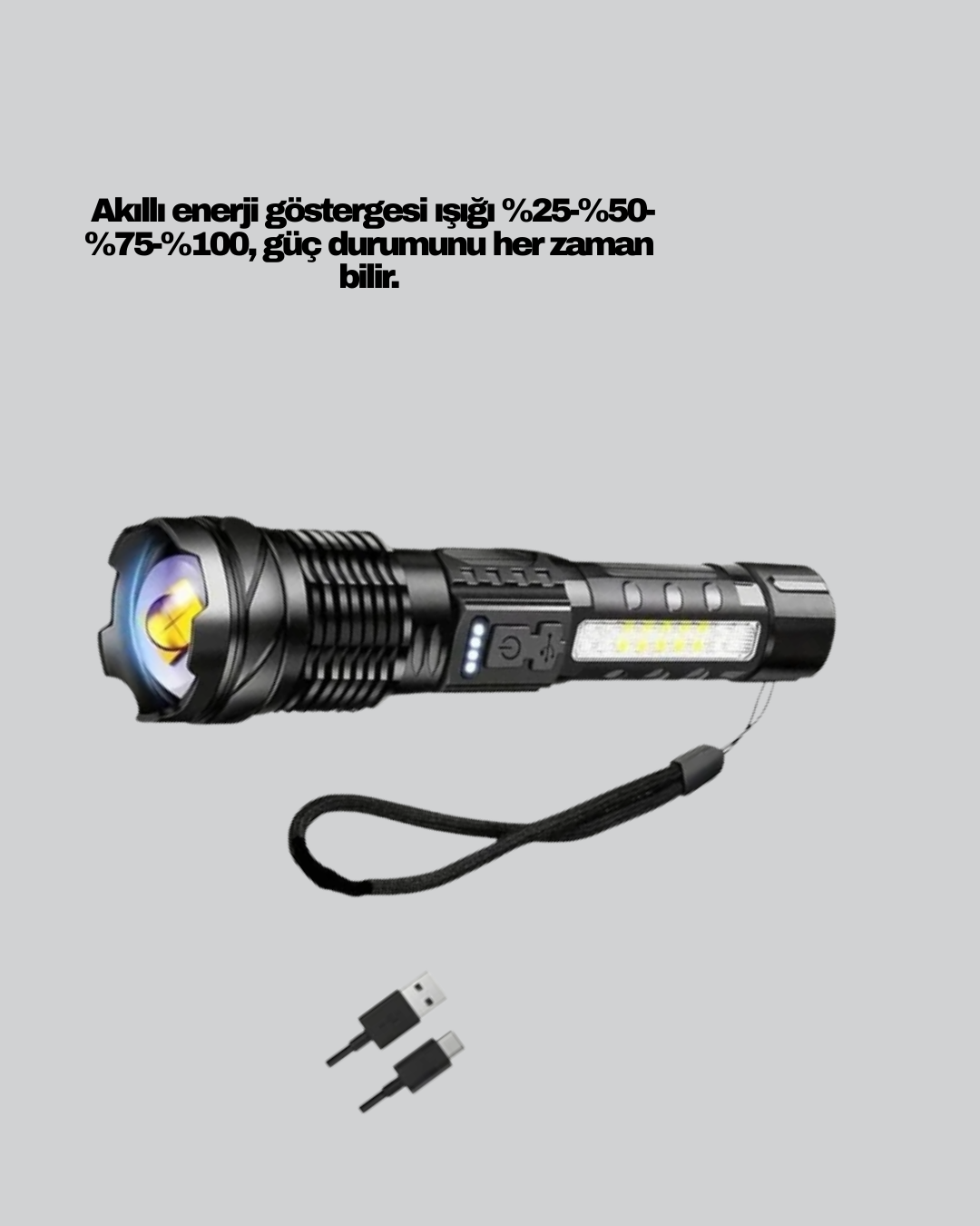 Güçlü LED El Feneri Şarj Edilebilir Çok Modlu - Lisinya