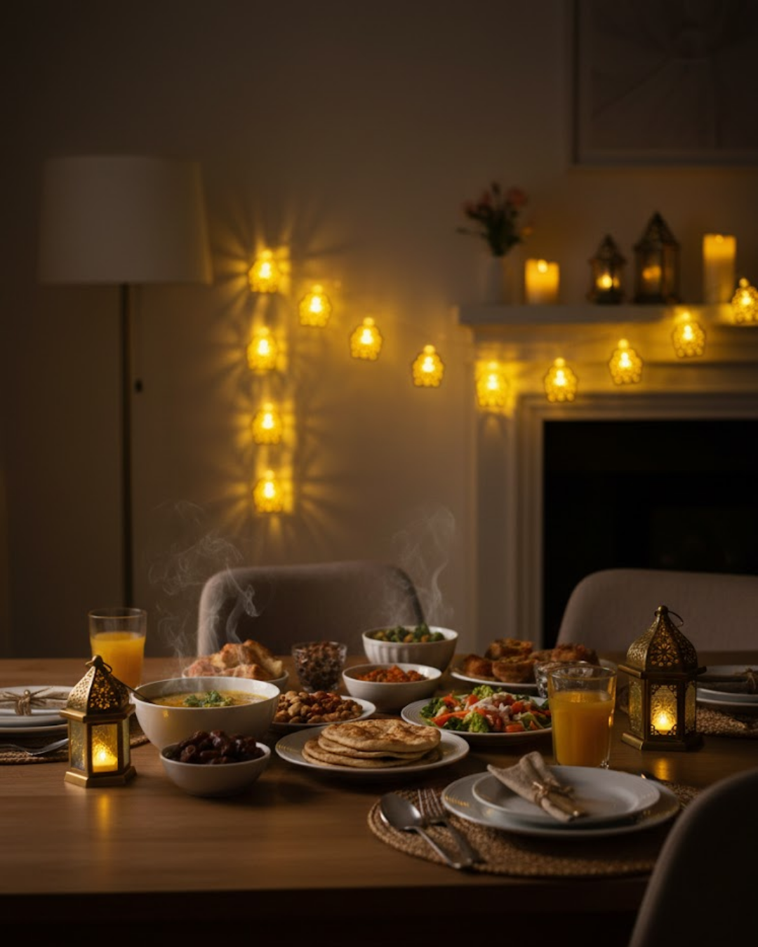 Ev Dekoru İçin Ramazan LED Işık Pilli Sıcak Sarı Cami Figürlü - Lisinya