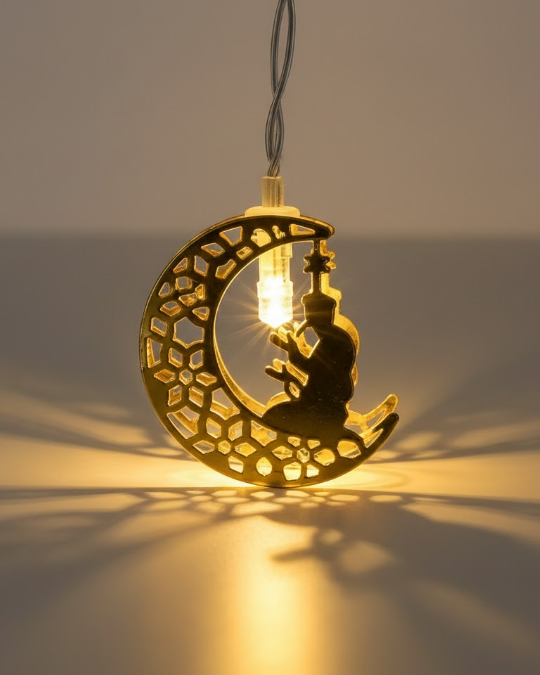 Ay ve Secde Tasarımlı Sıcak Beyaz LED Ramazan Işığı - Lisinya