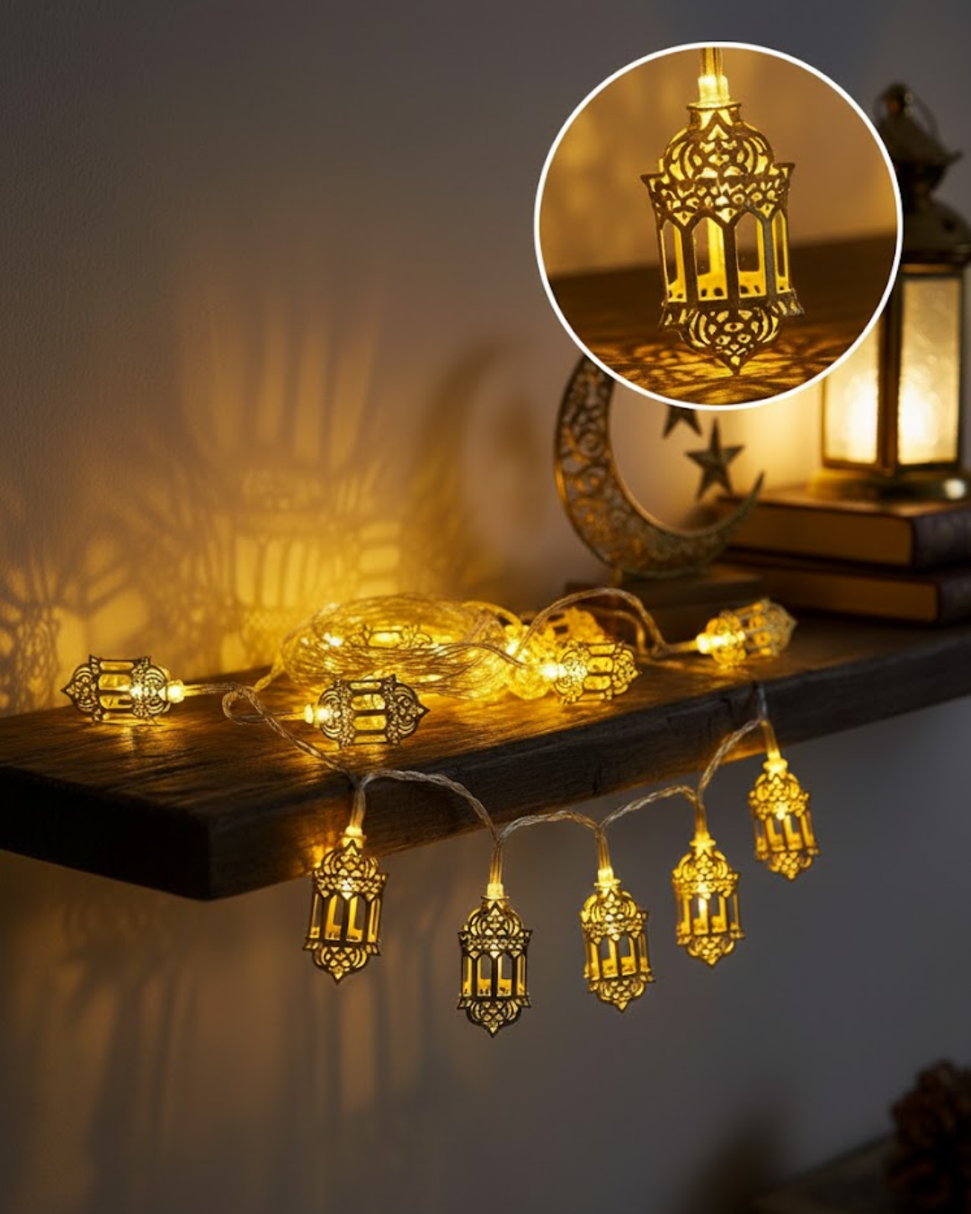 Altın Fener Detaylı Pilli Ramazan LED Işık Ev Dekorasyonu - Lisinya Altın Fener Detaylı Pilli Ramazan LED Işık Ev Dekorasyonu - Lisinya