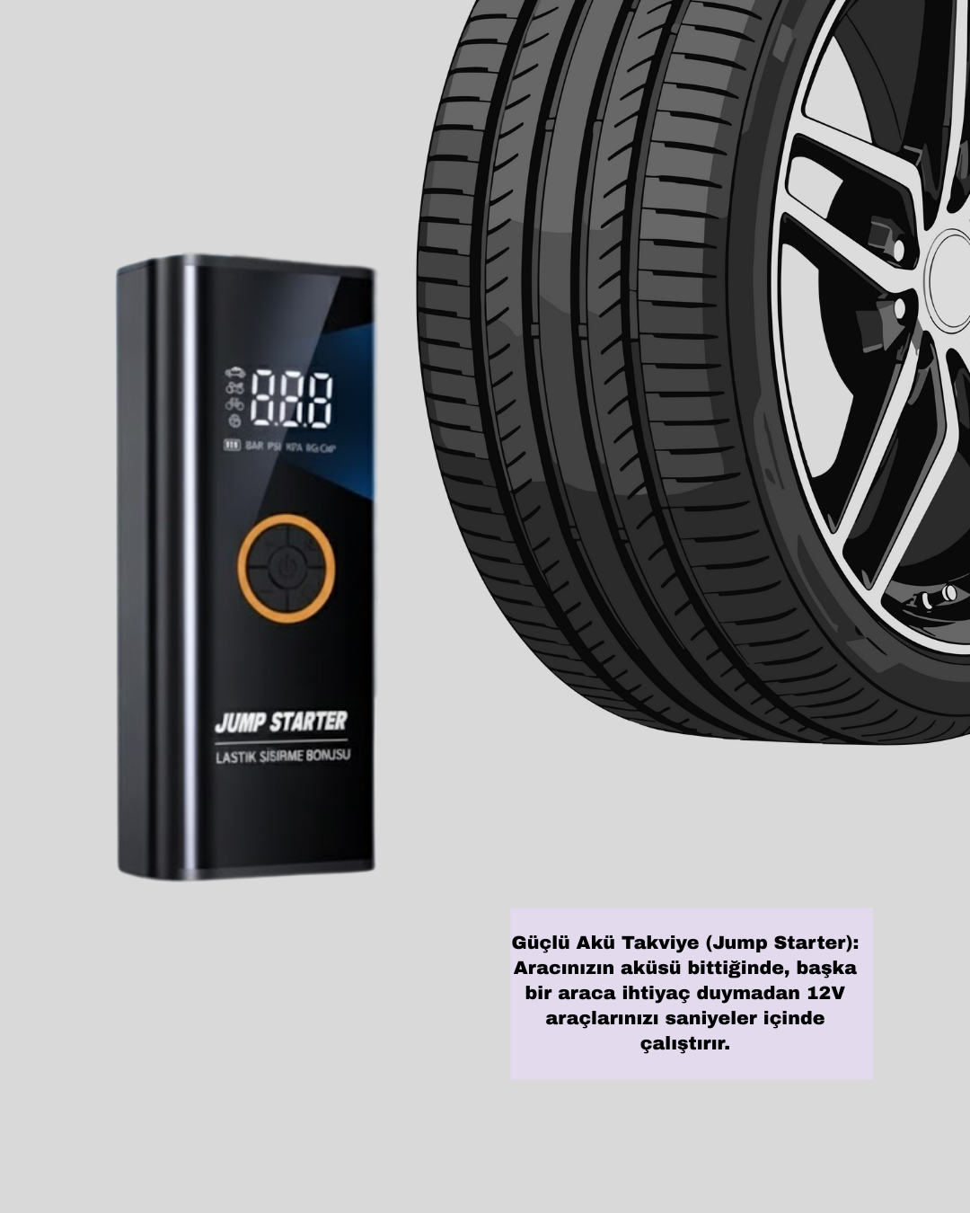 Akü Takviye Cihazı Jump Starter ve Dijital Hava Kompresörü - Lisinya