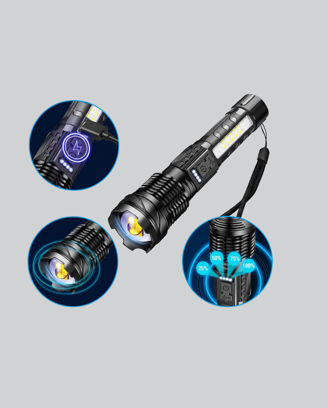 Güçlü LED El Feneri Şarj Edilebilir Çok Modlu - Lisinya