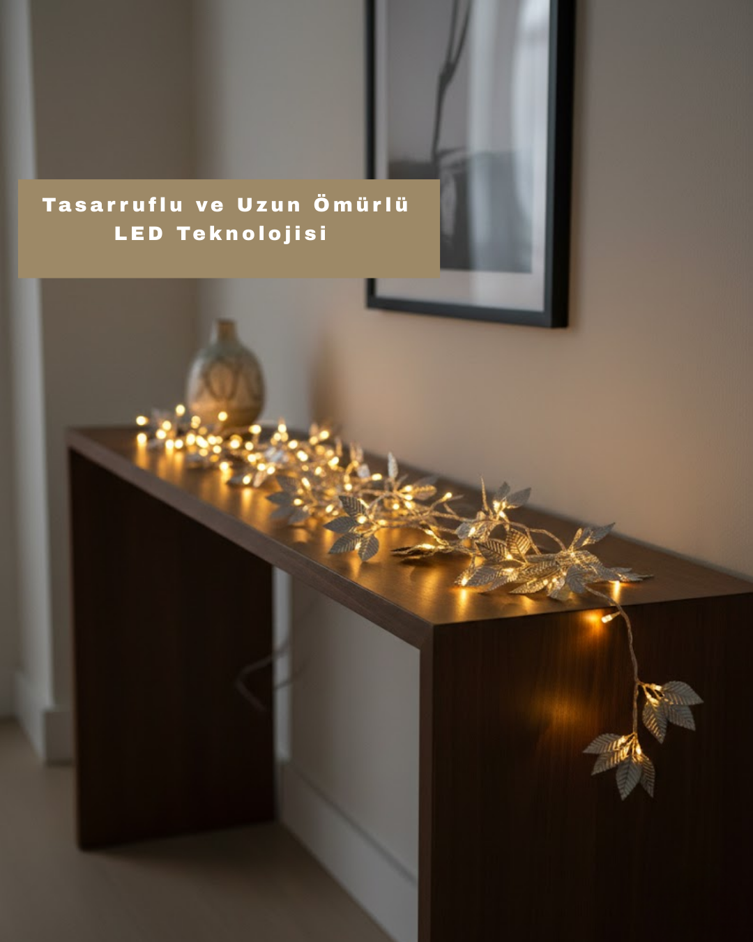 Gümüş Yaprak Tasarımlı LED Işık Pilli Ev ve Vitrin Dekoru - Lisinya