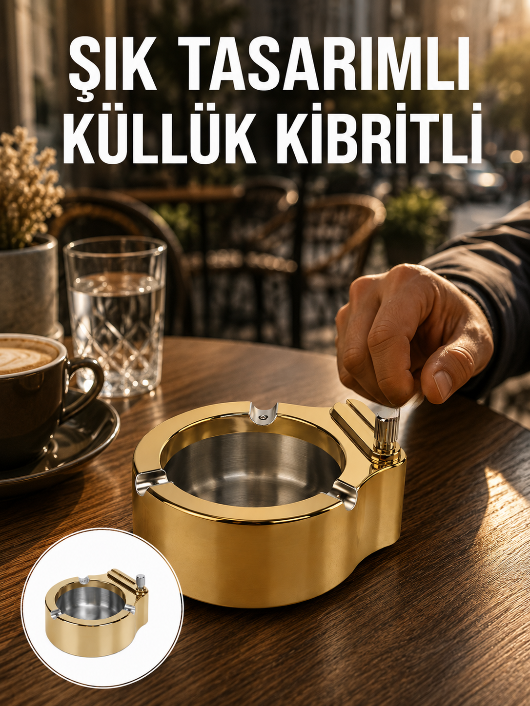 Çakmak Entegreli Küllük Yeniden Doldurulabilir Metal Gövde - Lisinya