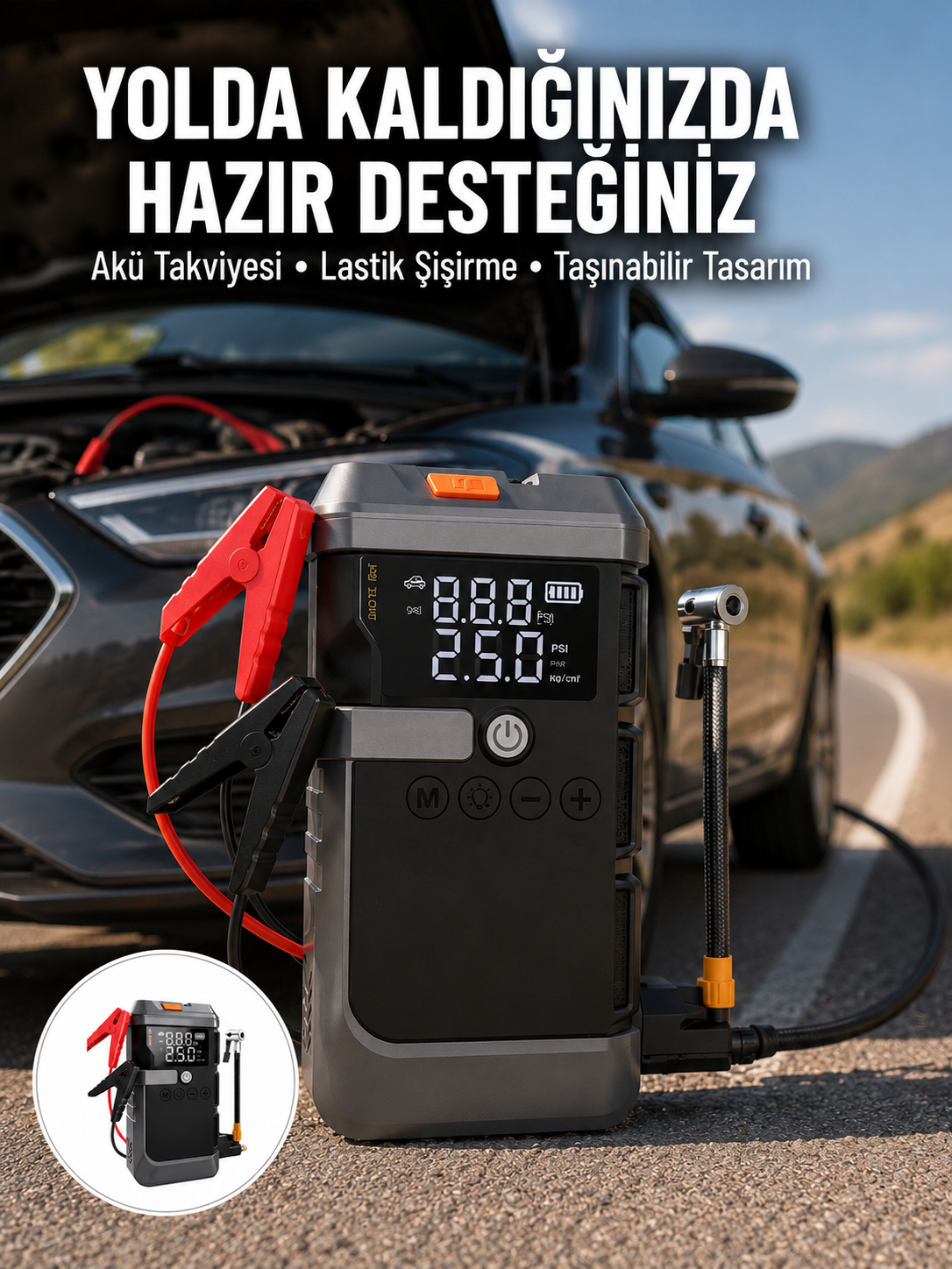 Işıklı Hava Kompresörlü Taşınabilir Akü Takviye Ünitesi - Lisinya Işıklı Hava Kompresörlü Taşınabilir Akü Takviye Ünitesi - Lisinya