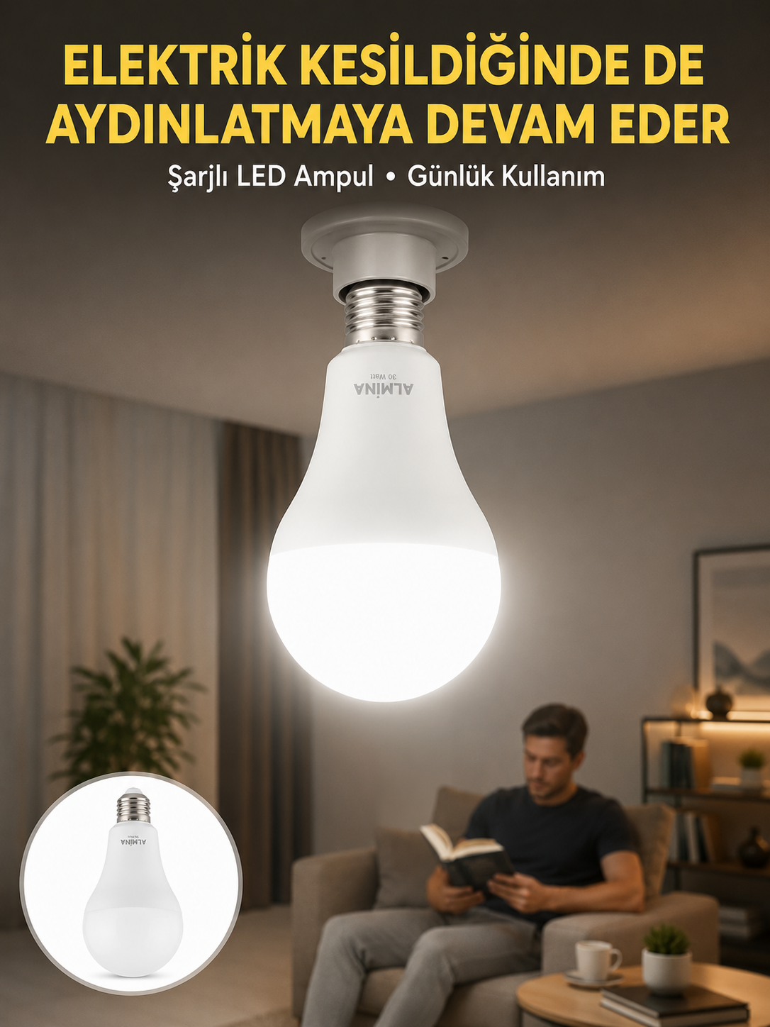 Acil Durumlar İçin Şarjlı LED Ampul 6400K Soğuk Beyaz 30 Watt - Lisinya Acil Durumlar İçin Şarjlı LED Ampul 6400K Soğuk Beyaz 30 Watt - Lisinya