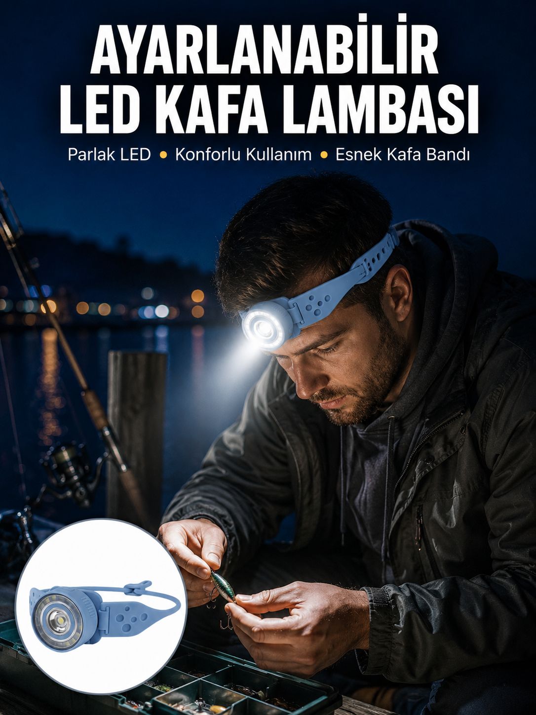 Kampçı Kafa Lambası Su Geçirmez Çok Modlu LED - Lisinya Kampçı Kafa Lambası Su Geçirmez Çok Modlu LED - Lisinya