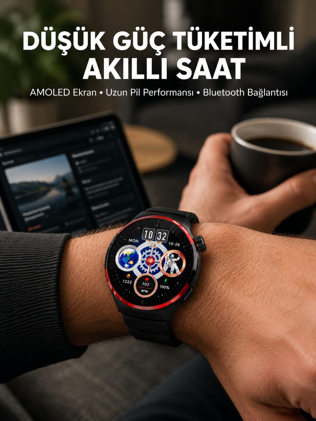 Dokunmatik Akıllı Saat Kablosuz Şarj AMOLED Ekran - Lisinya Dokunmatik Akıllı Saat Kablosuz Şarj AMOLED Ekran - Lisinya